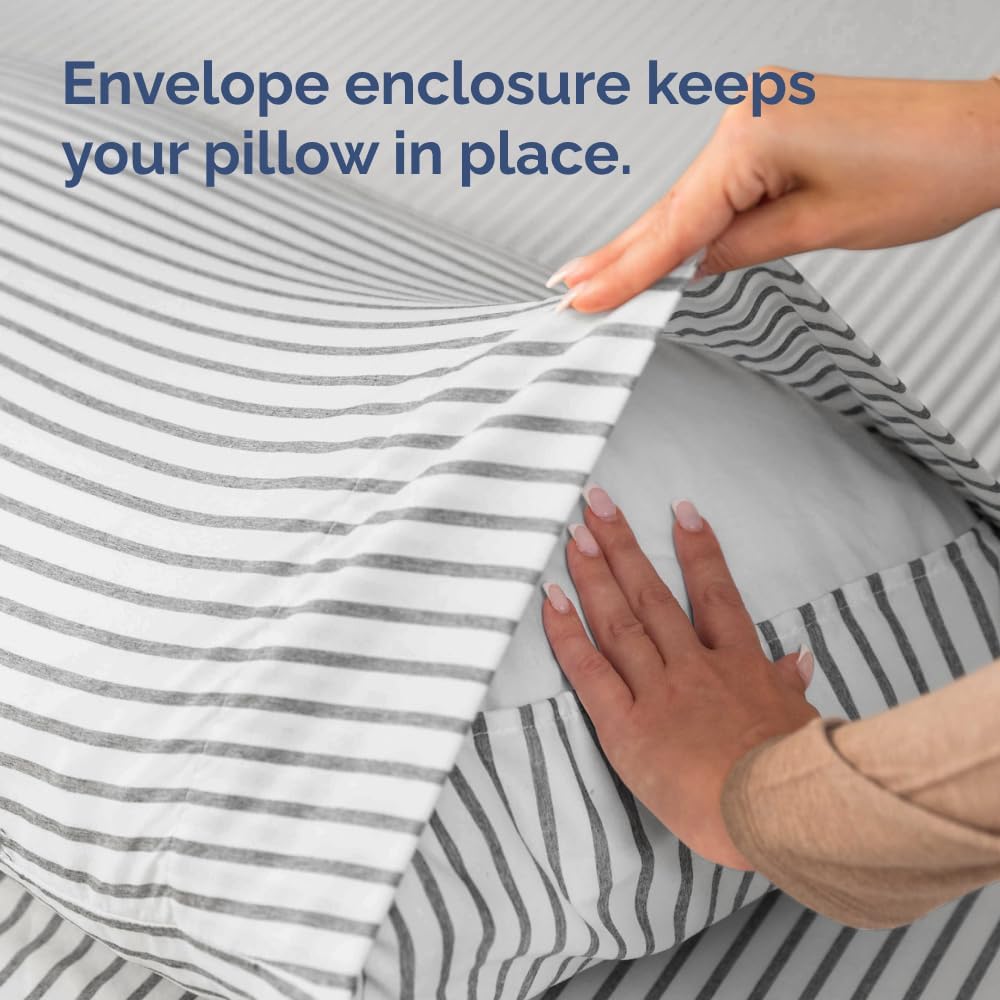 CGK Unlimited Queen Size Microfiber Pillowcase Set of 4 - Soft, Premium Quality, Machine Washable, 20x40, 20x36 & 20x48 Pillows for Sleeping - Grey Stripes 2