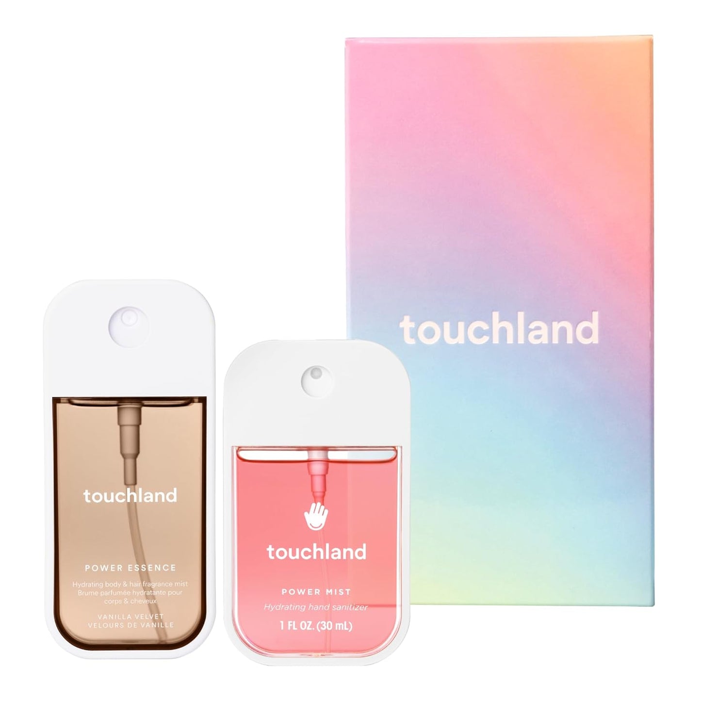 Touchland SWEET RUSH Body and Hand Mist Essentials (Vanilla Velvet Body & Hair Fragrance Mist, 2 FL. OZ. + Wild Watermelon Power Mist Hydrating Hand Sanitizer Spray 1 FL. OZ.), Travel Size Set