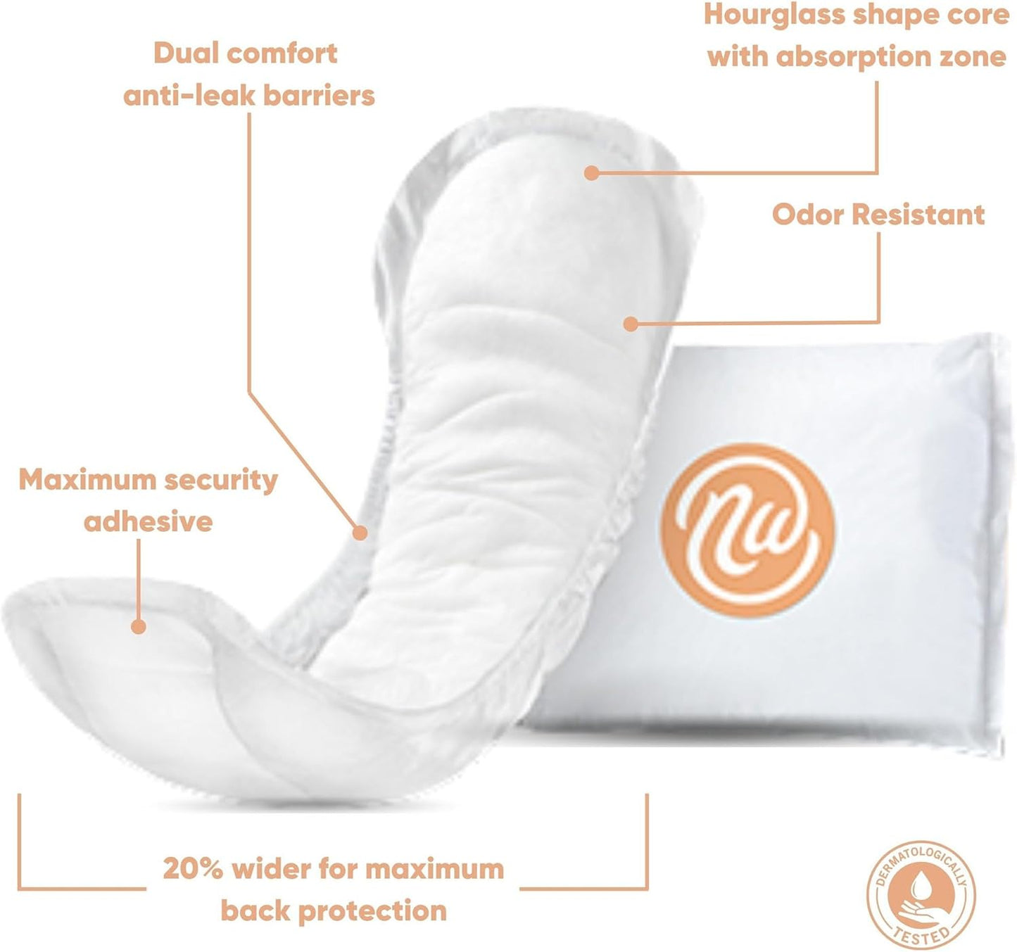 Nexwear Incontinence Pads for Women, Skin-Safe Design, Moderate Absorbency Bladder Control Pads for Leaks, Disposable, Discreet, Individually Wrapped, 10 in, 30 Count, 1 Pack