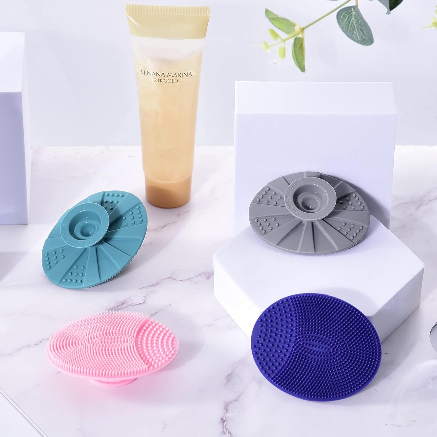 INNERNEED Silicone Face Cleansing Scrubber, Exfoliating Scrub Manual Handheld Facial Brush Blackhead Remover, Food-Grade Soft Bristle (Pack of 4)