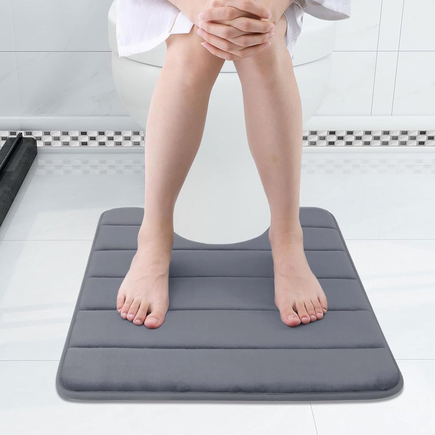 Buganda Memory Foam U-Shaped Contour Toilet Rugs, Non Slip Absorbent, Thick Soft Washable Bathroom Mat, Floor Carpet Bath Rugs Mat for Toilet Base (24" x 20", Dark Grey)