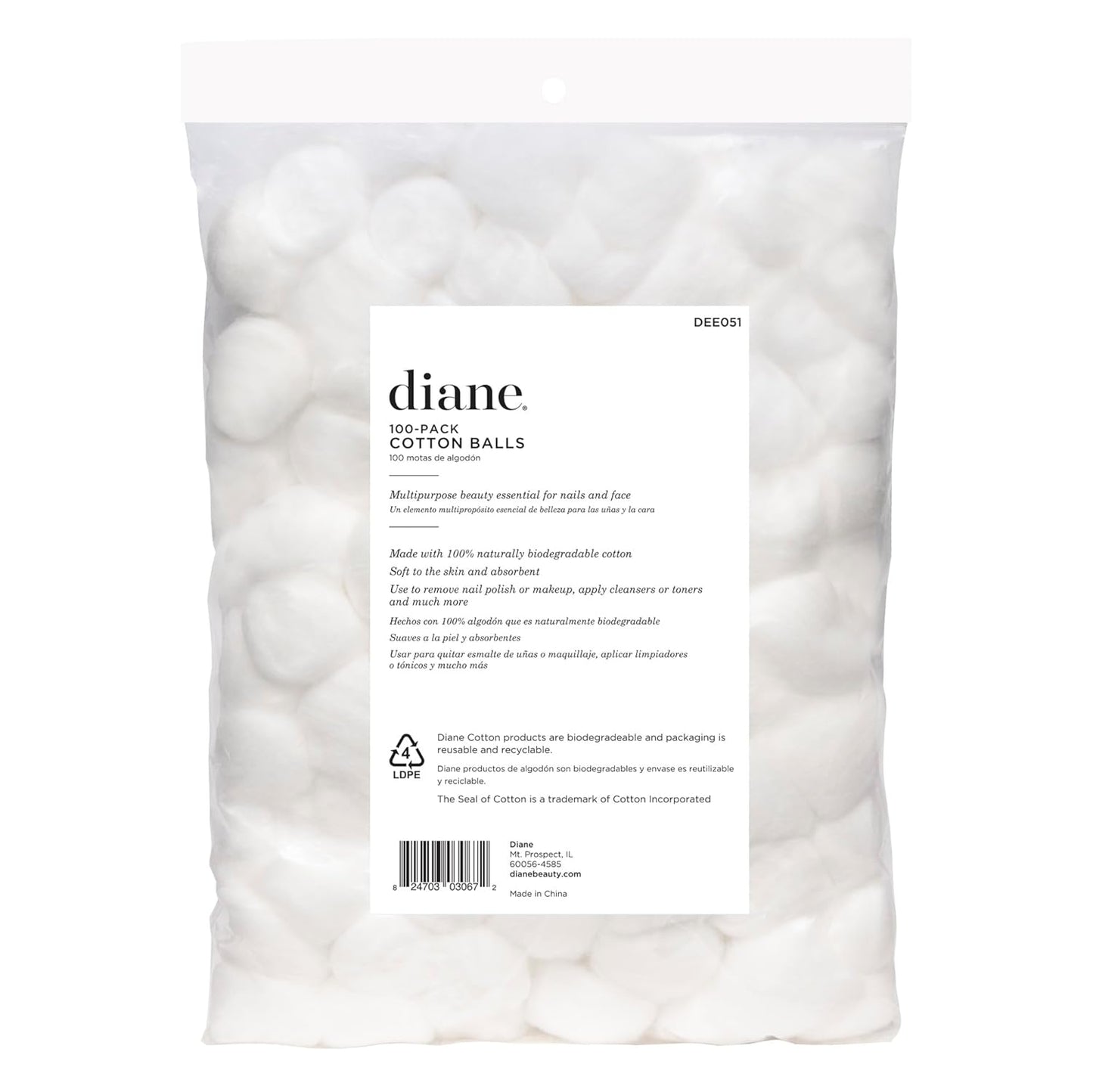 Diane 100% Pure Cotton Balls for Face, Makeup Removal, Nail Polish, Applying Lotion or Powder, First-Aid for Everyday Household Use, 100 Count