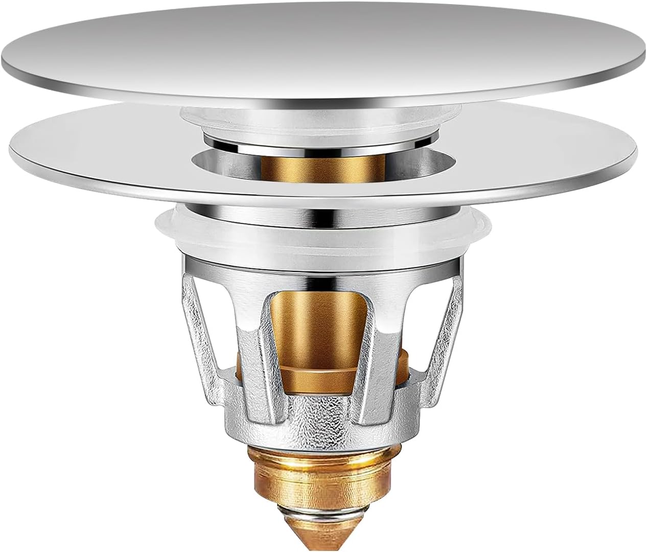 Universal Bathroom Sink Stopper with Hair Catcher, for 1.04-1.97 Inch Drain Hole, Spring Core Bathtub Drain Cover, Pop Up Sink Plug Basin Drain Strainer, Large Lid