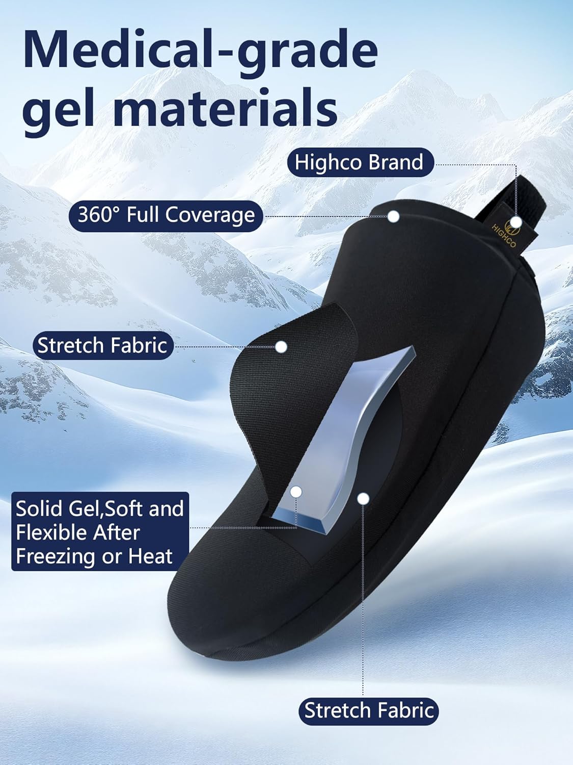 Foot Ice Pack for Toes,Freeze Flexible Ice Gel Socks Cold &Hot Therapy,Foot & Toe Ice Pack Wrap for Tendonitis, Plantar Fasciitis, Swelling, Sprained,Sport Injuries,Black (1 PC)