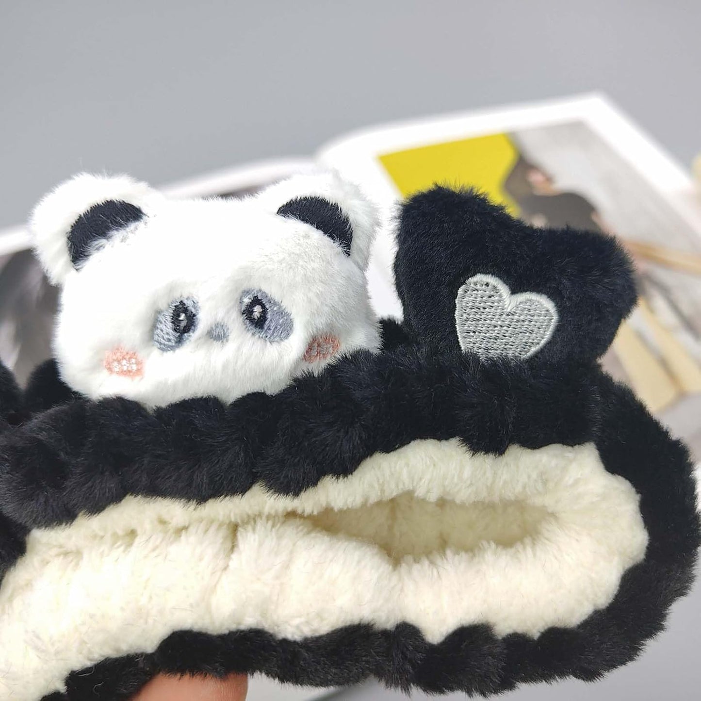 Kawaii Spa Headband,Cute Bear Headband for Women Skin Care, Makeup and Wash - Soft Microfiber Coral Fleece Towel Headband for Girls Hair(Black,Bear)