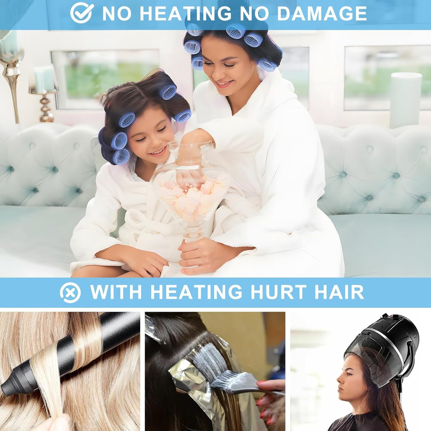 12 Piece Hair Roller Set with Clips, Self Grip Hair Rollers Hair Curler for Long Medium Short Hair, Random Color (4.4cm)