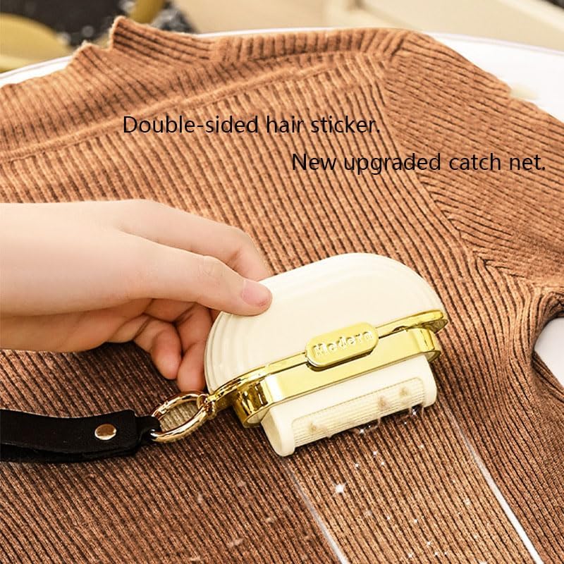 Handy Double-Sided Travel Lint Roller with Hand Strap, 7-Fill Luxury Clothing Bag Dust Fluff Adhesive Reusable Mini Extra Adhesive Dog Cat Pet Adhesive, Small Pocket Reusable Lint (White)