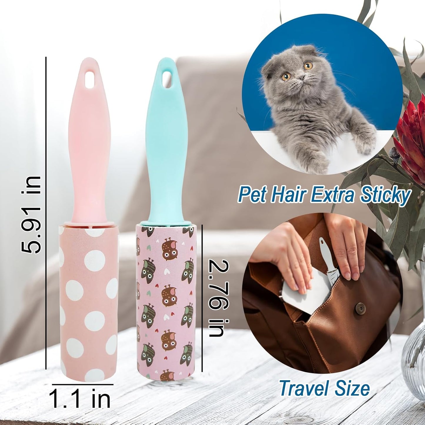 40 Pcs Mini Lint Roller, Lint Roller for Travel Size Sticky Removing Tool House Essentials for Pet Hair Removal Travel Clothes Gifts Bags Furniture Car Seat