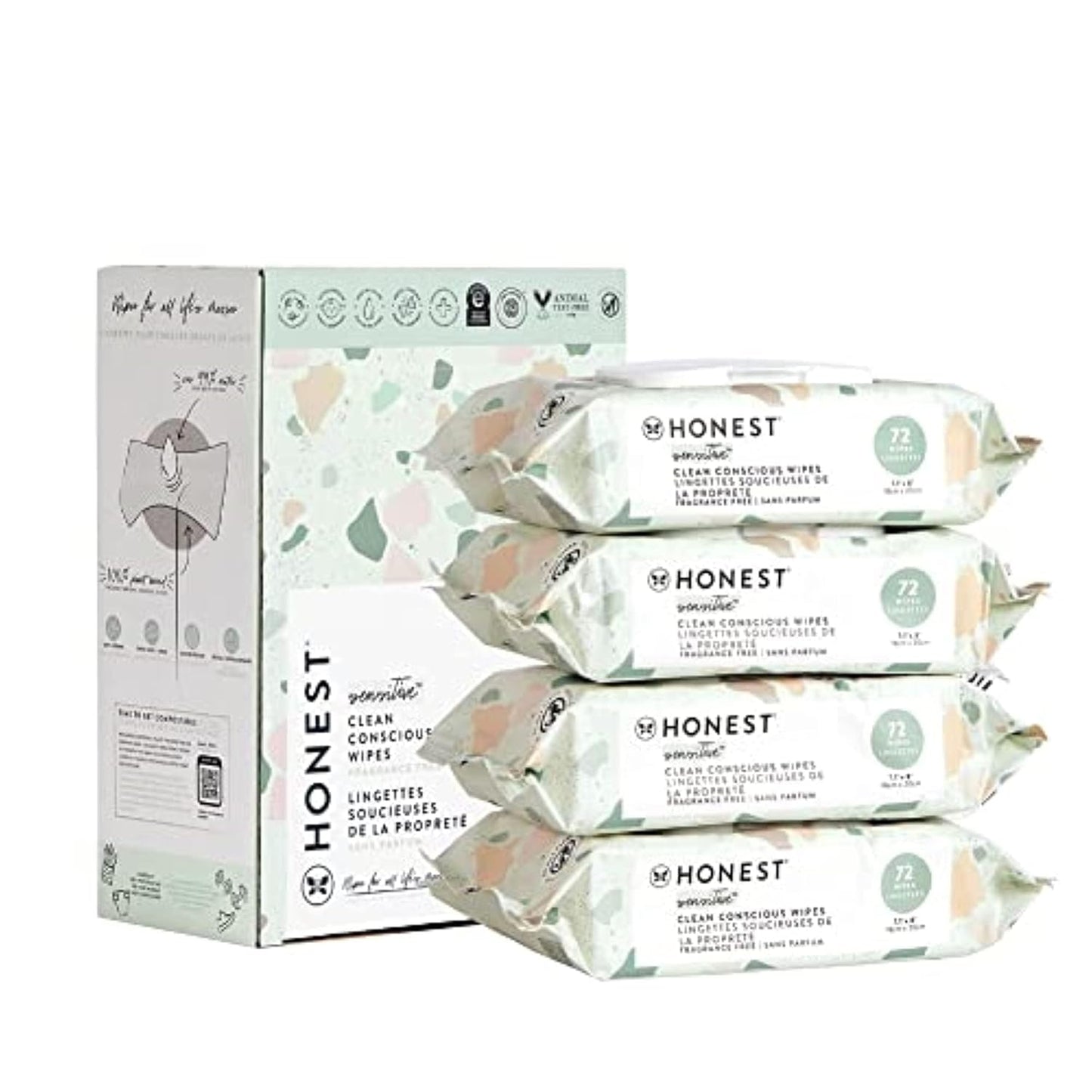The Honest Company Clean Conscious Multi-Use Wipes, Unscented Hypoallergenic Baby Wipes for Sensitive Skin, 99% Water Plant-Based Compostable Wipes, Geo Mood, 288 Count