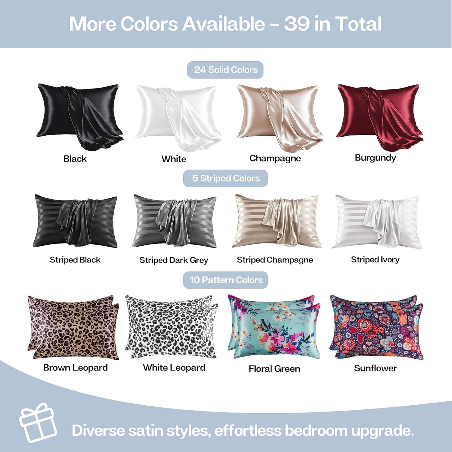 MR&HM Satin Pillowcase for Hair and Skin, Silk Satin Pillowcase 2 Pack, King Size Pillow Cases Set of 2, Silky Pillow Cover with Envelope Closure (20x36, Light Blue)