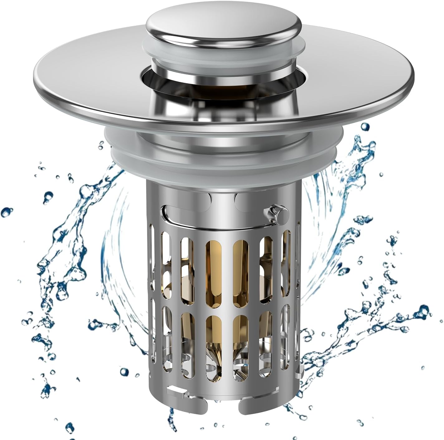 Bathroom Sink Drain Strainer, Pop Up Sink Drain Filter with Removable Stainless Steel Filter Basket Hair Catcher, Sink Drain Strainer, for Us Bathroom Sink Stopper Replacement