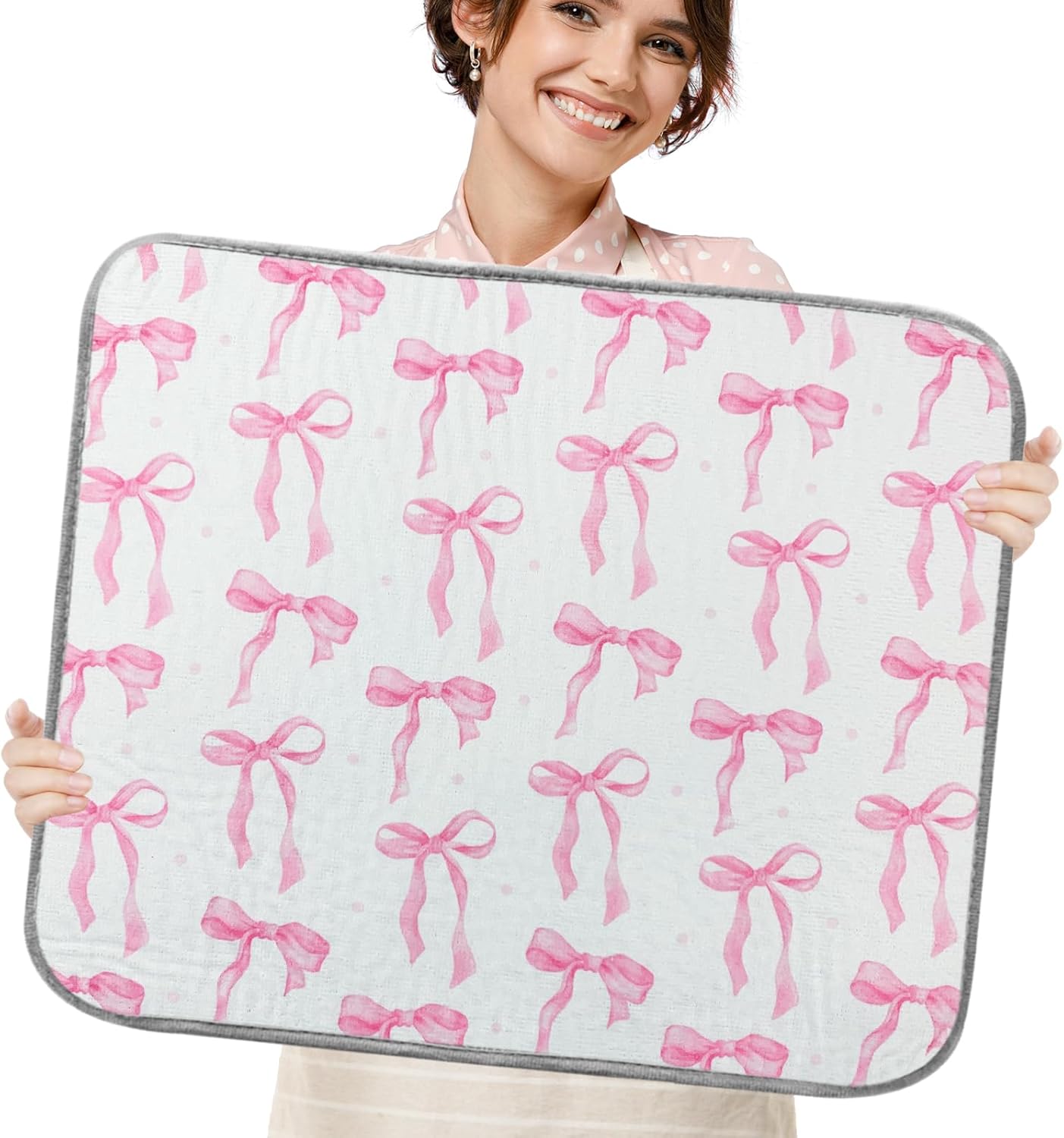 SHIYUE Dish Drying Mat for Kitchen Counter Super Absorbent Spring Kitchen Decor Microfiber Drying Matainers Rack Fast Pad Dish Drainer Mats(Pink Bow,18''x24'')