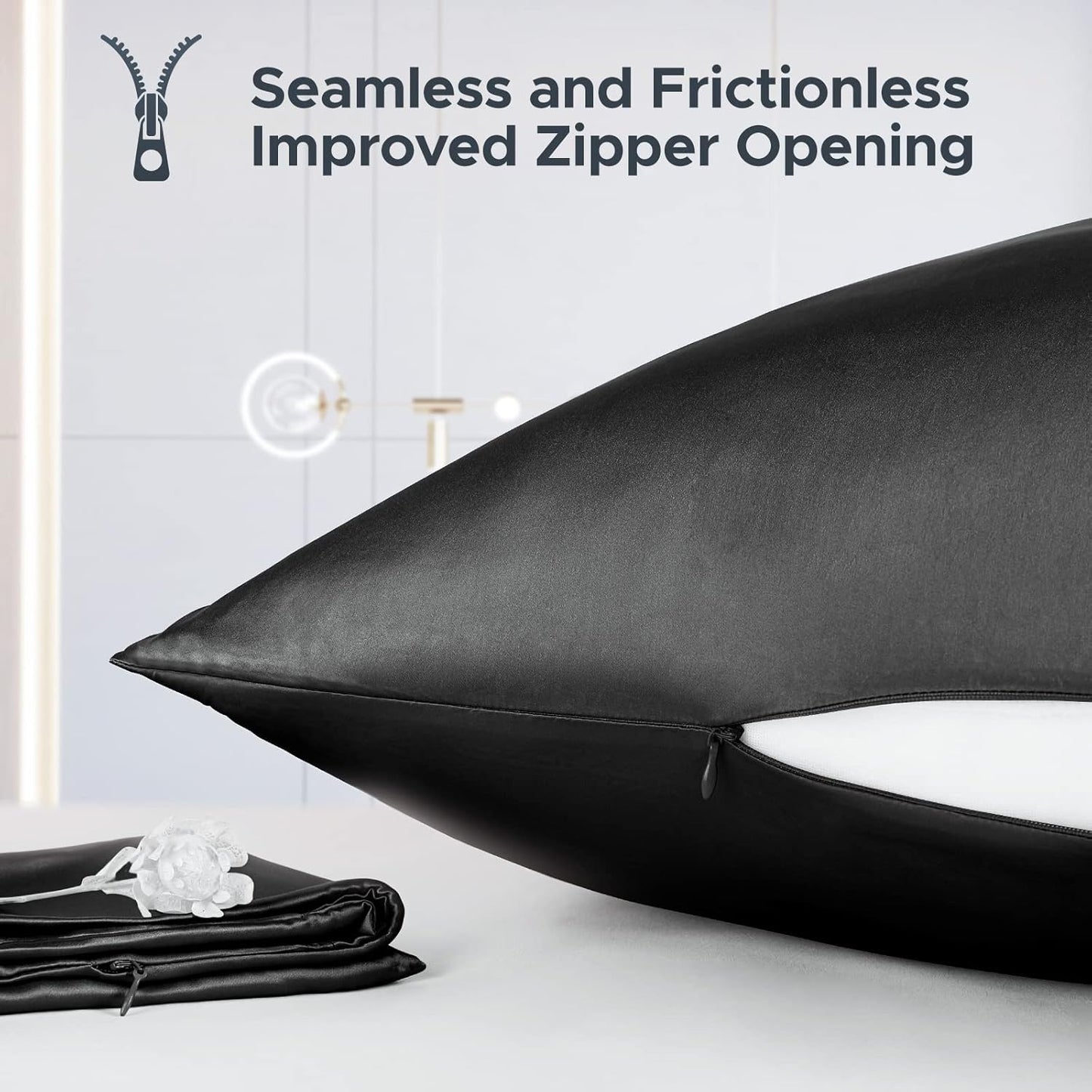 100% Pure Mulberry Silk Pillowcase for Hair and Skin - Allergen Resistant Dual Sides,600 Thread Count Silk Bed Pillow Cases with Hidden Zipper,1pc,King Size,Black