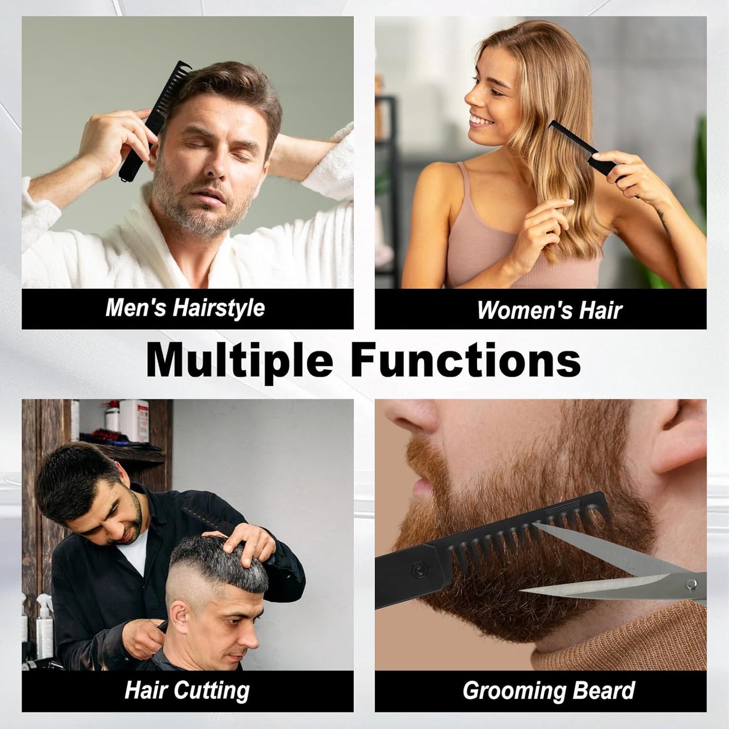 Protable Pocket Comb for Men, 3 In 1 Folding Comb, Fine Tooth and Wide Tooth Small Combs for Everyday Grooming, Combing Hair, Beards and Mustaches (Black, Plastic)