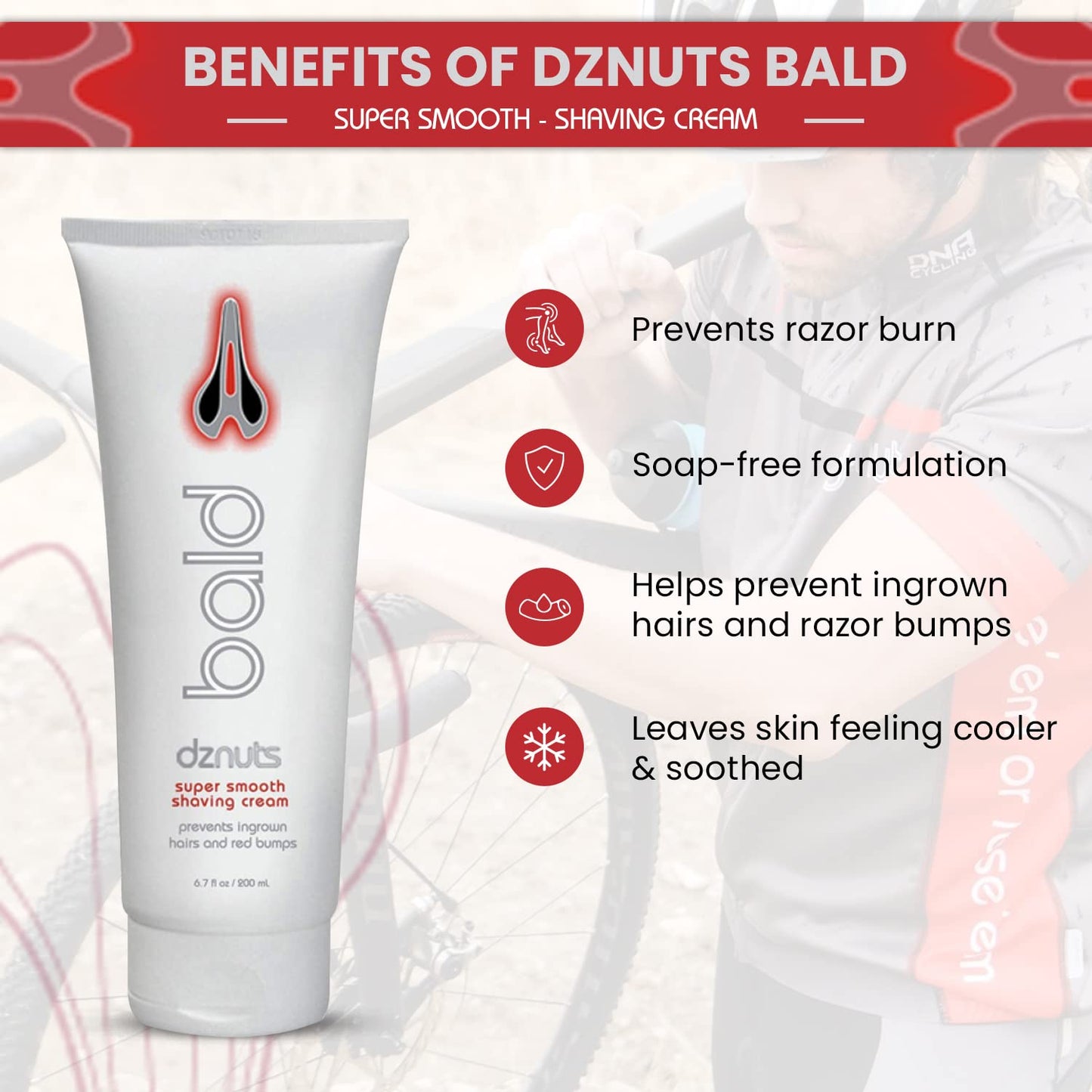dznuts - Bald Super Smooth Shaving Cream - Prevents Ingrown Hairs and Razor Bumps, Cooled and Moisturized Skin - 6.7 fl. oz, 1 Pack