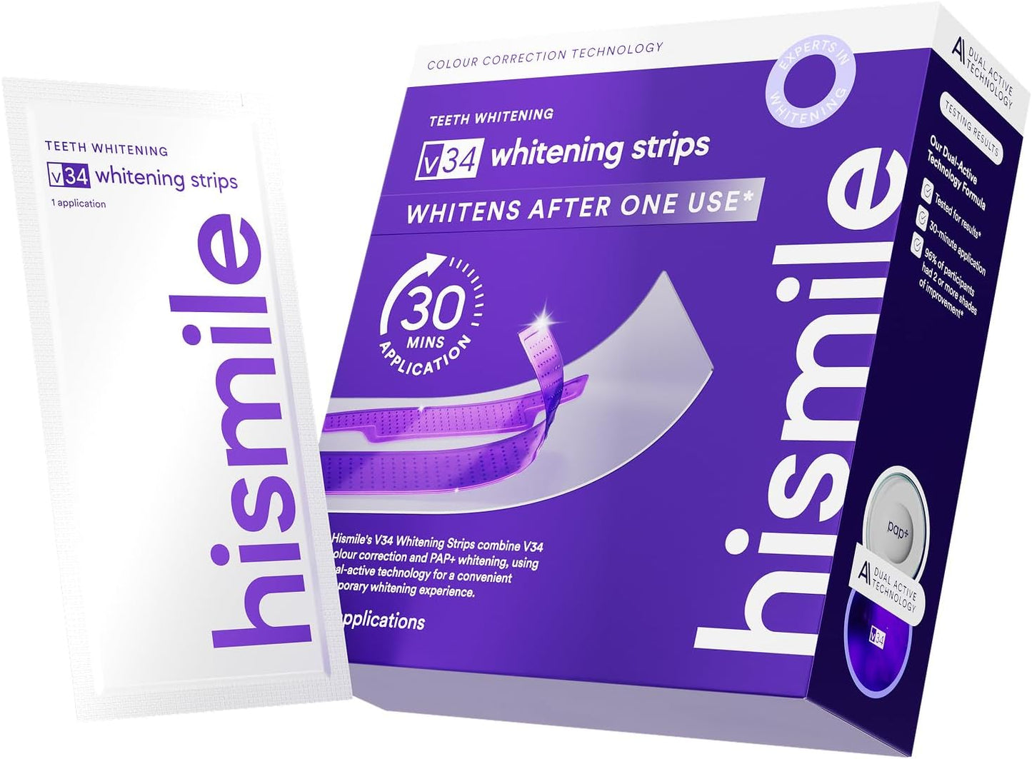 Hismile V34 Whitening Strips, Teeth Whitening Strips, Purple Tooth Whitening, Tooth Stain Treatment, Combining Whitening and Colour Correction
