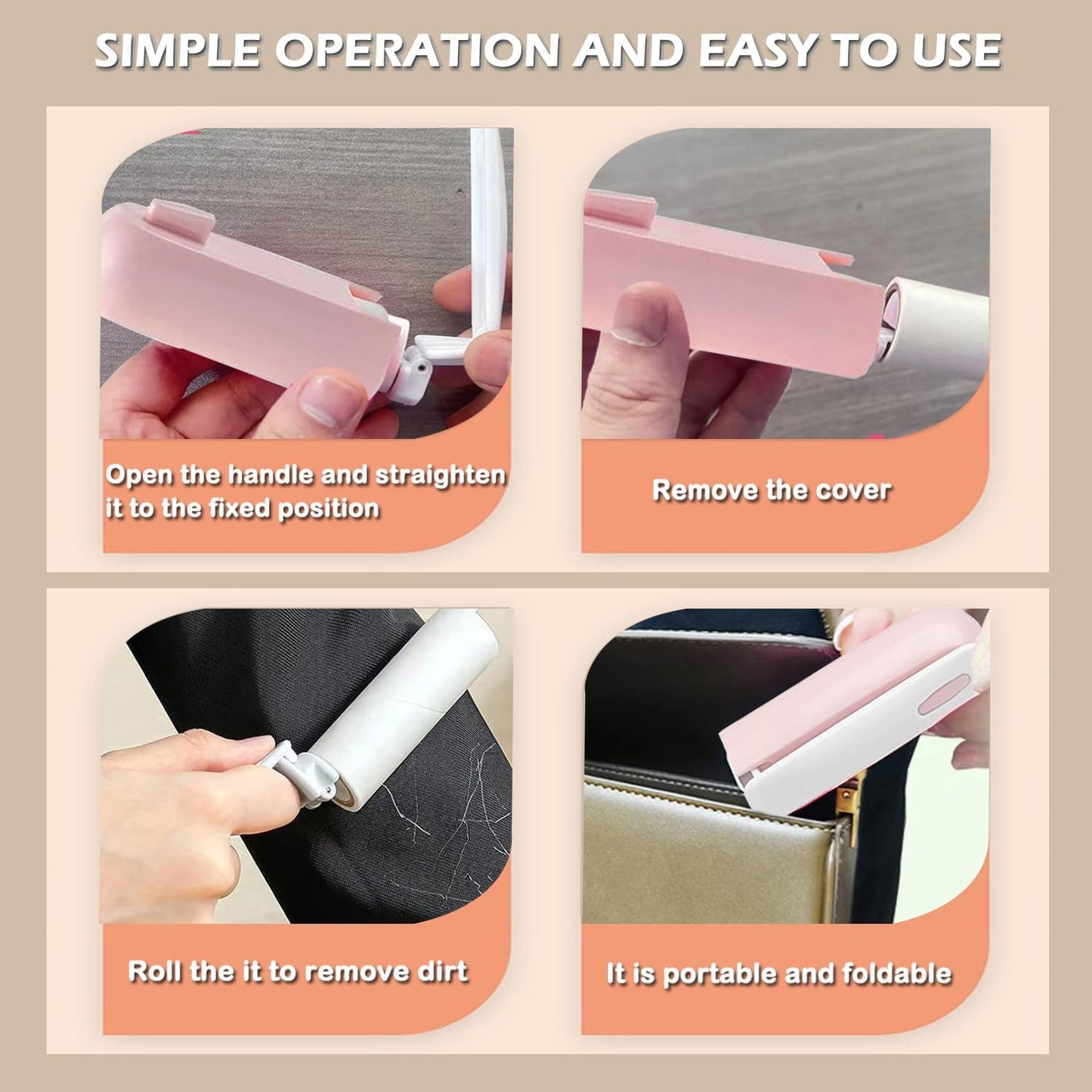 Mini Lint Roller with 150 Sheets, Travel Size Portable Lint Roller Compact Pet Hair Remover with 5 Refills, Sticky Small Lint Remover for Pocket Travel Essentials for Clothes (Pink)