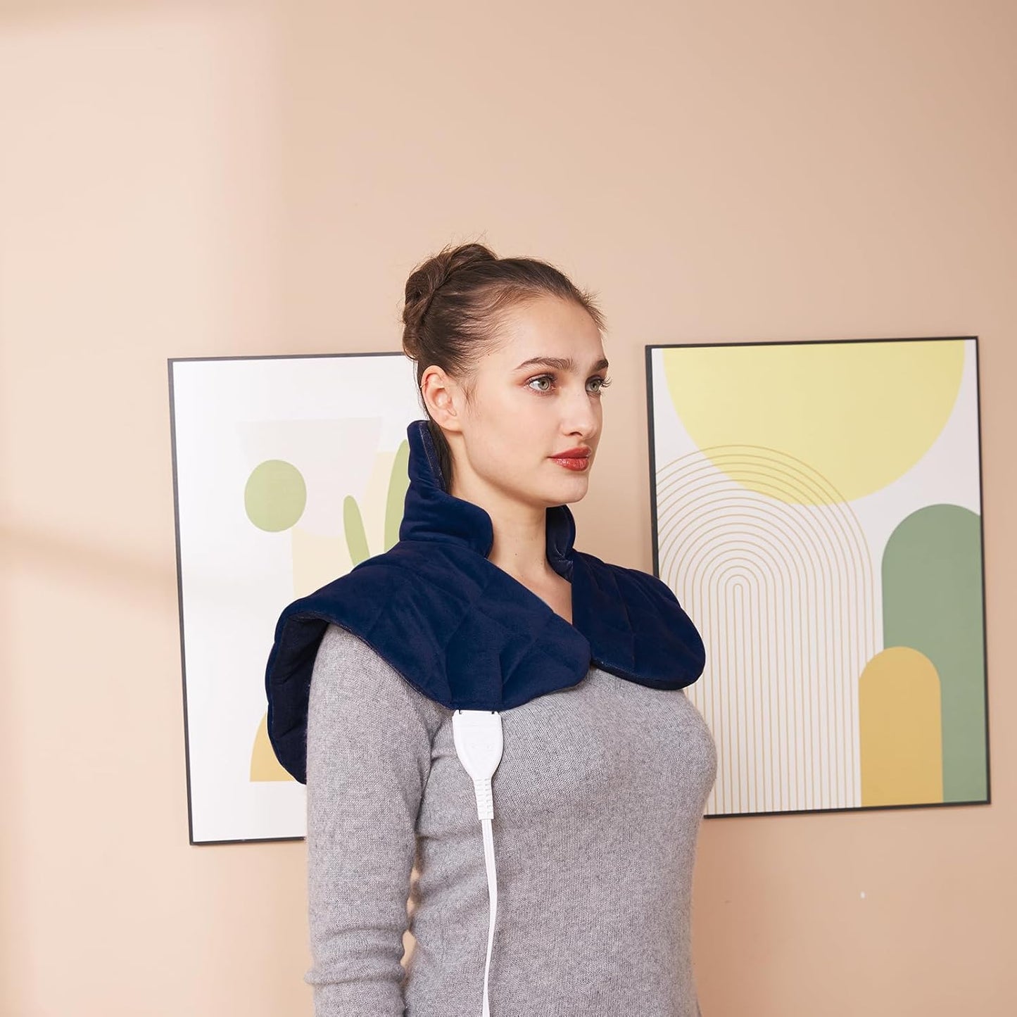 Ambershine 19''x24'' Weighted Neck & Shoulder Heating Pad, 2.5lbs with 12 Temperature Settings& 4 Auto-Off Timers, Pain Relief for Neck/Shoulder/Back, Christmas Gifts for Women Men Mom Dad(Navy Blue)