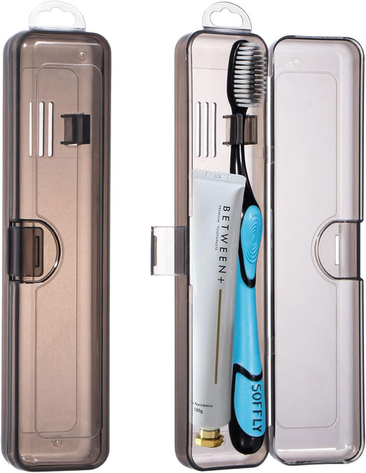 Toothbrush Travel Case 2 Pack, Clear Black Toothbrush Case Holder Travel Size Plastic Toothbrush Holder Toothpaste Storage Container Portable for Traveling, 7.87 x 1.85 x 1.18β