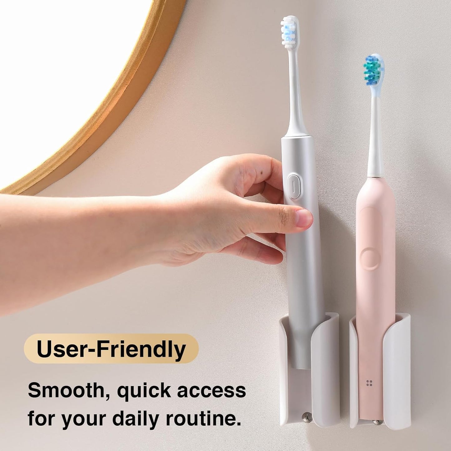 Wall-Mounted Electric Toothbrush Holders, Adhesive Electric Toothbrush Holder Stand, Bathroom Organizer Rotating Electric Toothbrushes Holder, ABS&Stainless Steel, White, 4 Pack