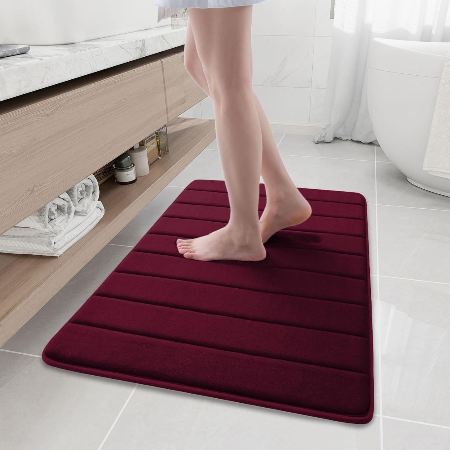 Buganda Memory Foam Bath Mat, 35.4" x 24", Ultra Soft and Non-Slip Bathroom Rugs, Water Absorbent and Machine Washable Bath Rug Runner for Bathroom, Shower, and Tub, Burgundy