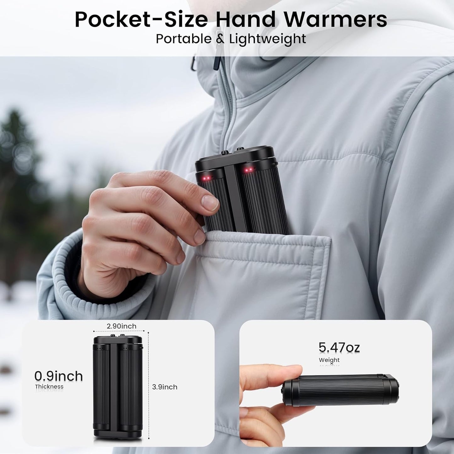 Hand Warmers Rechargeable - 3-IN-1 Electric Handwarmers, AI Smart Chips Portable Pocket Heater, Fidget Roller, All-around Heated, Stocking Stuffers Gifts for Men Women, Indoor Outdoor, Hunting Camping