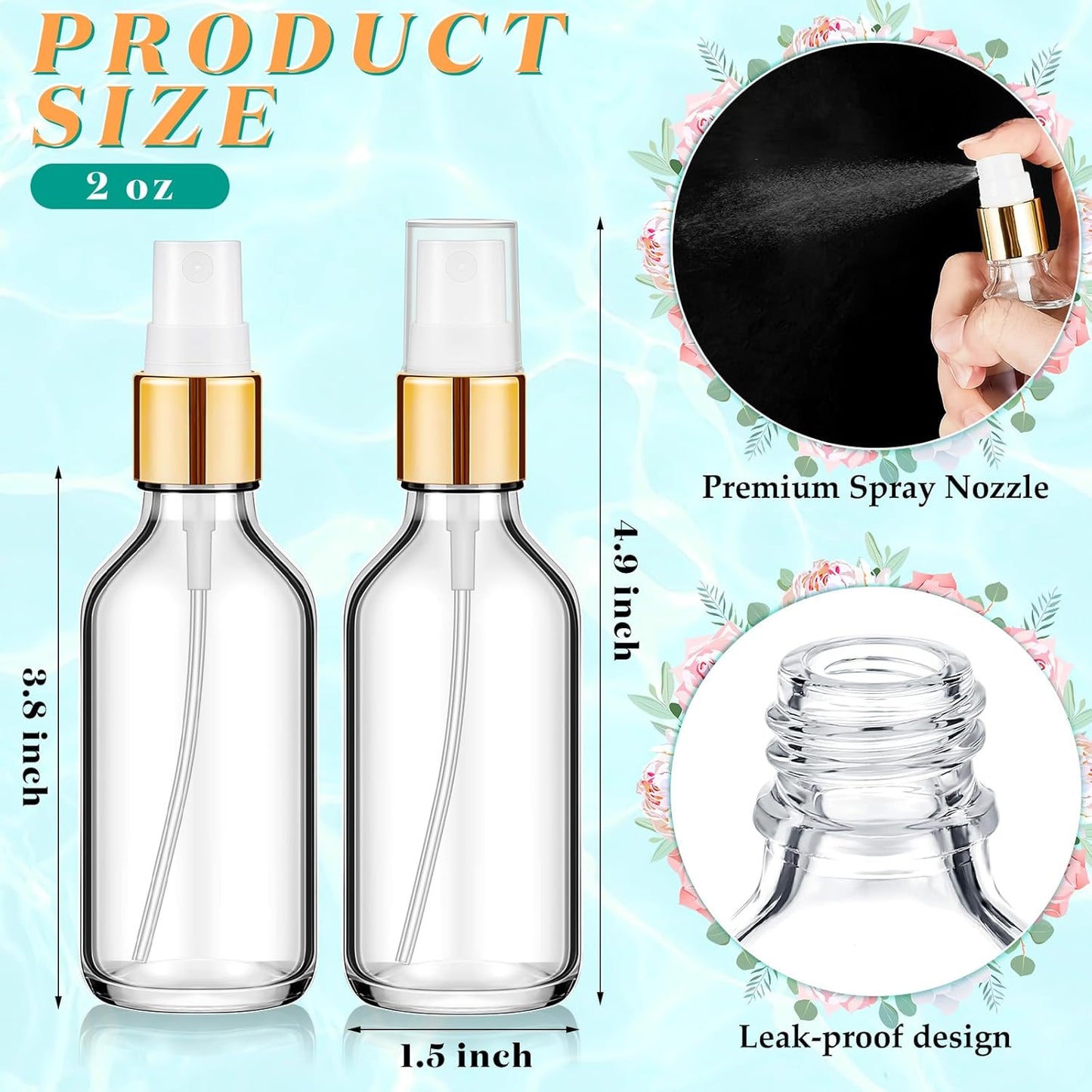 Roshtia 30 Pcs 2 oz/ 60 ml Clear Glass Spray Bottle Refillable Perfume Atomizer Clear Decorative Empty Bottles with Fine Mist Sprayer Pump for Face Body Travel