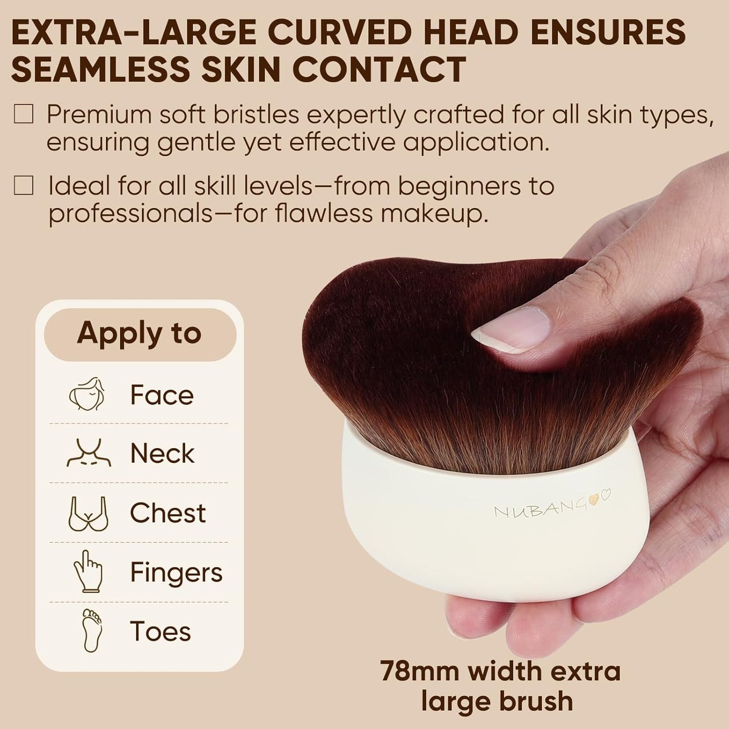 Extra Large Body Makeup Brush,Tanning Brush, Self Tanner, Foundation Bronzer Brush Cream Powder Liquid oil Applicator, Face Neck Leg Full Body Blending Brush(White)