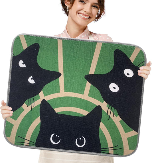 SHIYUE Dish Drying Mat for Kitchen Counter Super Absorbent Spring Kitchen Decor Microfiber Drying Matainers Rack Fast Pad Dish Drainer Mats(Three Cats,18''x24'')