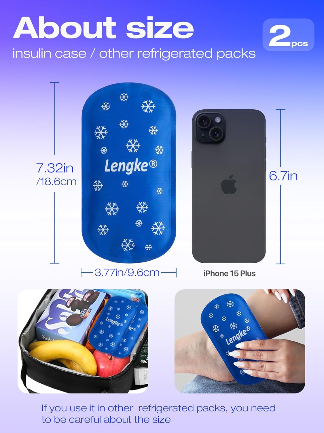 2Pcs Large Ice Packs for Insulin Cooler Travel Case TSA Approved 160g, Sutiable for Most Insulin Cooler Travel Case,Reusable Ice Pack by Leng Ke
