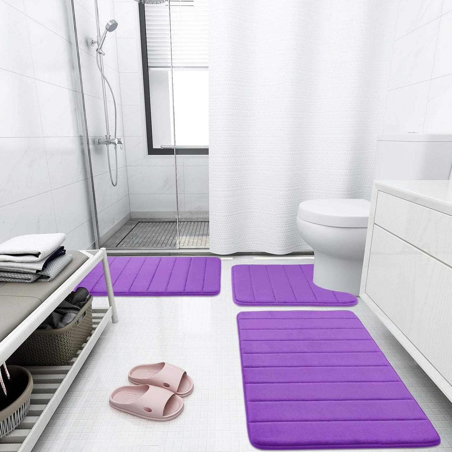 Buganda Memory Foam Bath Mat, 60" x 24", Ultra Soft and Non-Slip Bathroom Rugs, Water Absorbent and Machine Washable Bath Rug Runner for Bathroom, Shower, and Tub, Purple