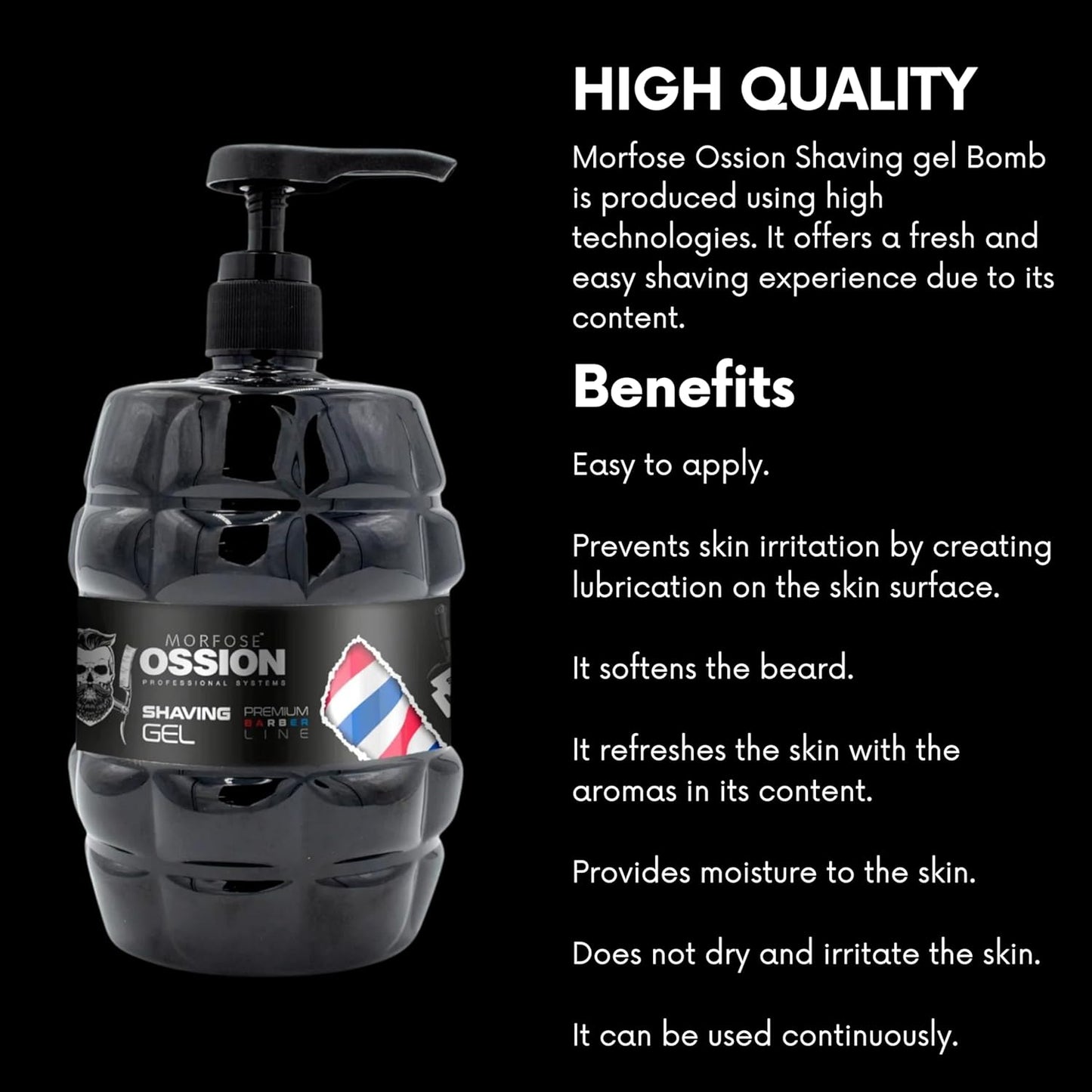 Men’s Shaving Gel for Sensitive Skin – Anti-Irritation Barber Shave Gel, Moisturizing & Protective Formula, Smooth Glide for Easy Shaving – Gel para Afeitar Barbero Profesional, 33.81 Fl oz