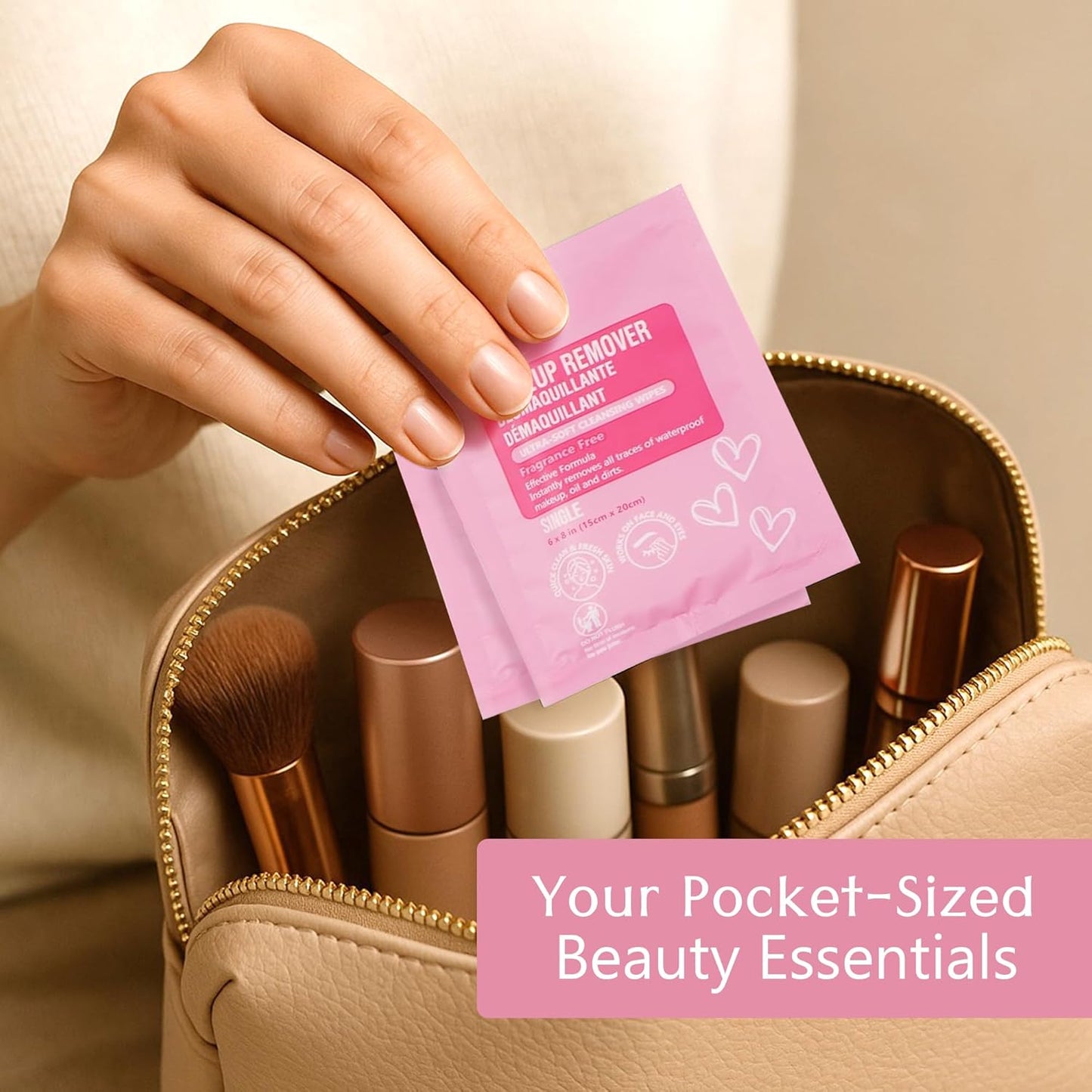 Air Jungles Makeup Remover Wipes Single Wrapped, 25 Ct, Mini Travel Size for Cleansing Face and Eyes, Fragrance-Free, Alcohol-Free, Infused with Vitamin E for All Type Skin