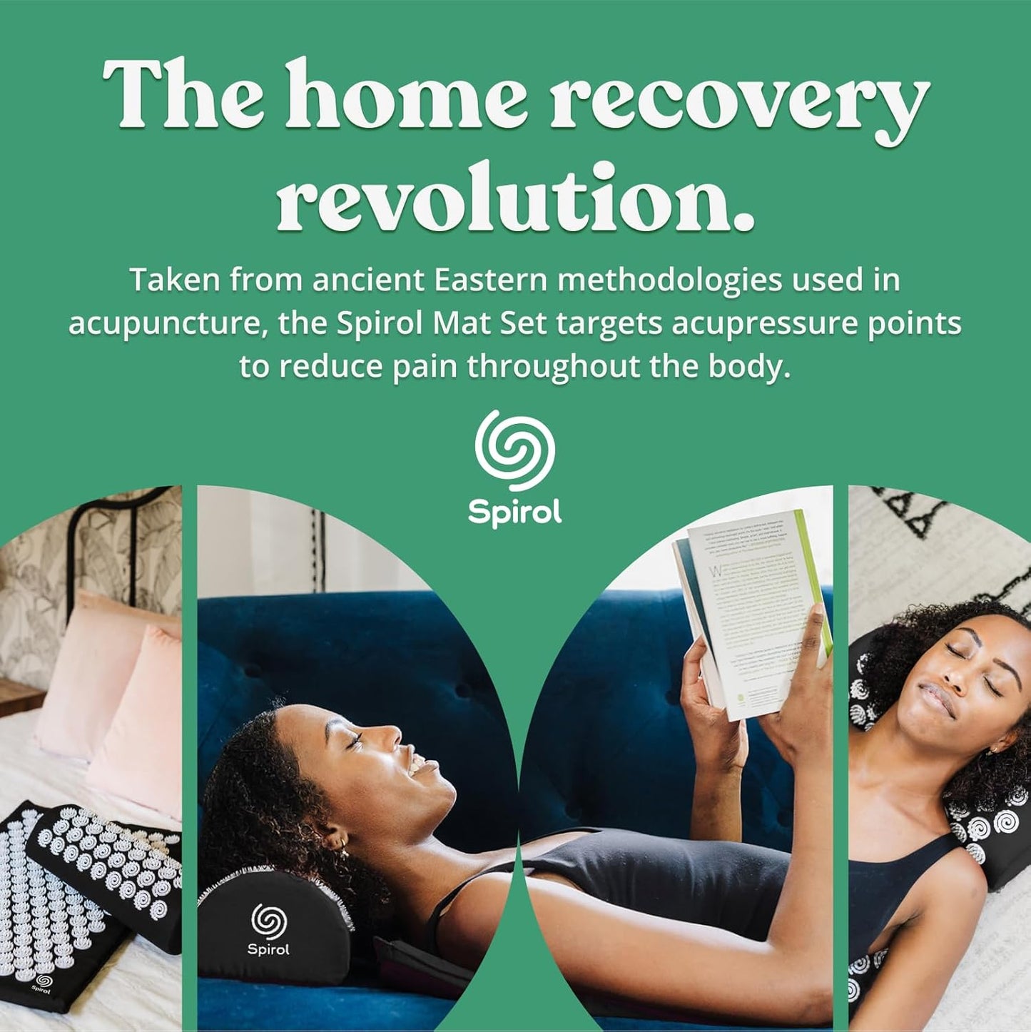 Spirol Acupressure Mat and Pillow Set for Back, Neck and Shoulder Pain Relief, with Flexible Acupressure Spikes, Includes Carry Bag (Onyx)