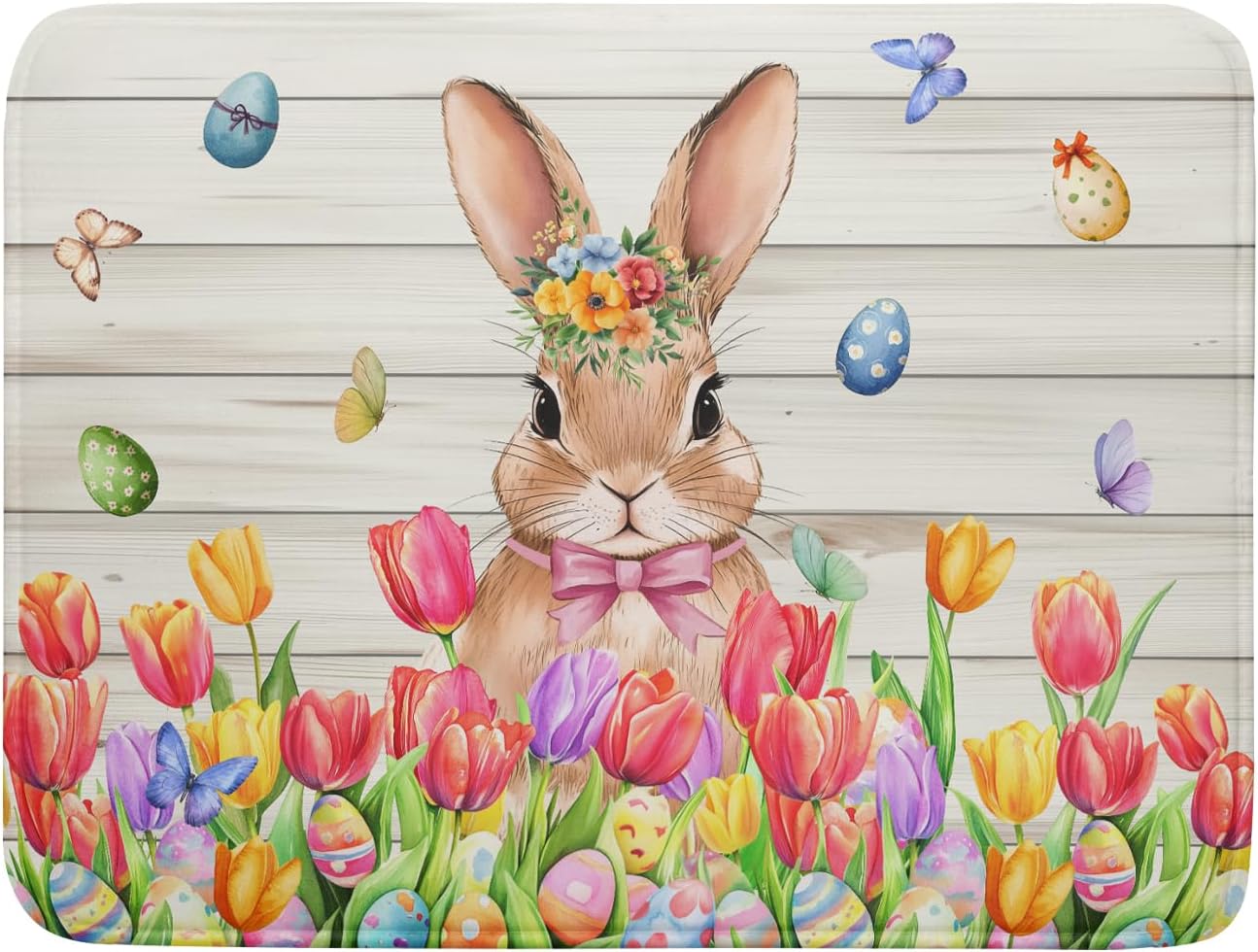 Easter Bunny Dish Drying Mat 18x24 inch Eggs Floral Fast Drying Pad Washable Reversible Microfiber Dish Drainer Mats for Kitchen Counter