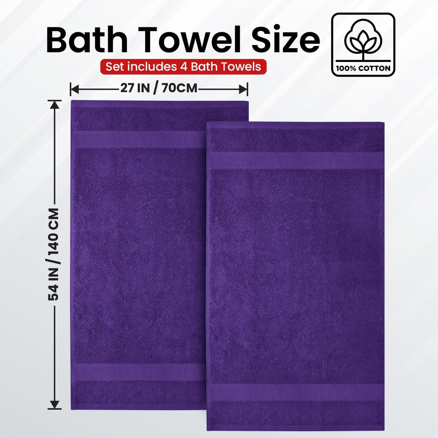 Infinitee Xclusives Luxury 100% Ring-Spun Cotton Bath Towels Set of 4 (27x54 inches) – Soft, Absorbent & Quick-Drying Towels for Bathroom, Gym, Spa & Hotel Use (Profound Purple, Bath Towels)
