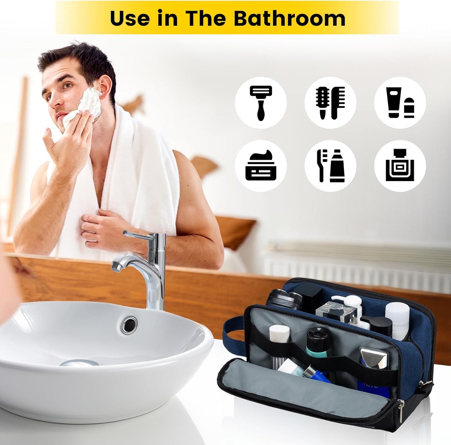 Vorspack Travel Toiletry Bag - Toiletry Bag for Men Water Resistant Skincare Bag for Bathroom Toiletries Accessories Gifts - Navy Blue