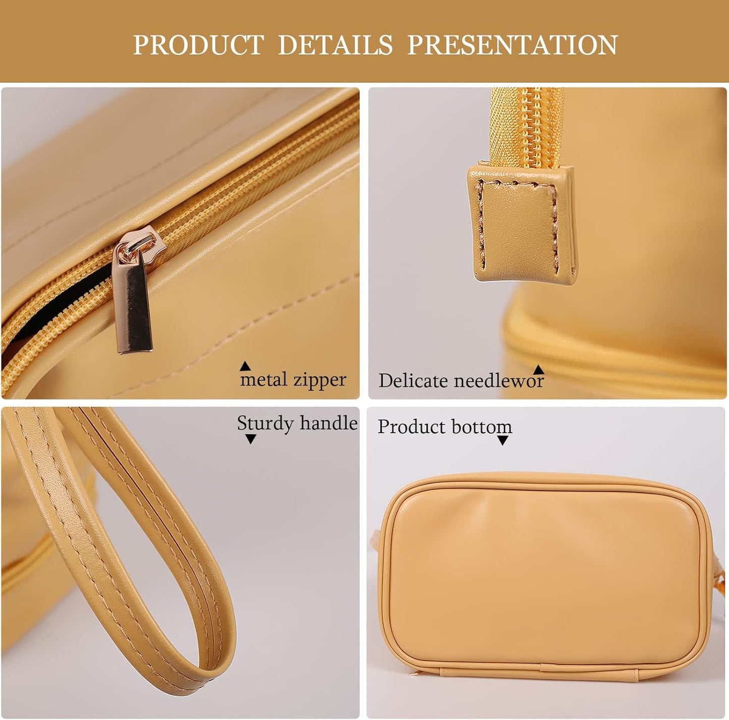 Abiudeng Large Capacity Makeup Bag Ladies Cosmetic Bag Travel Bag with Compartments Portable PU Leather Travel Makeup Bag with Handle