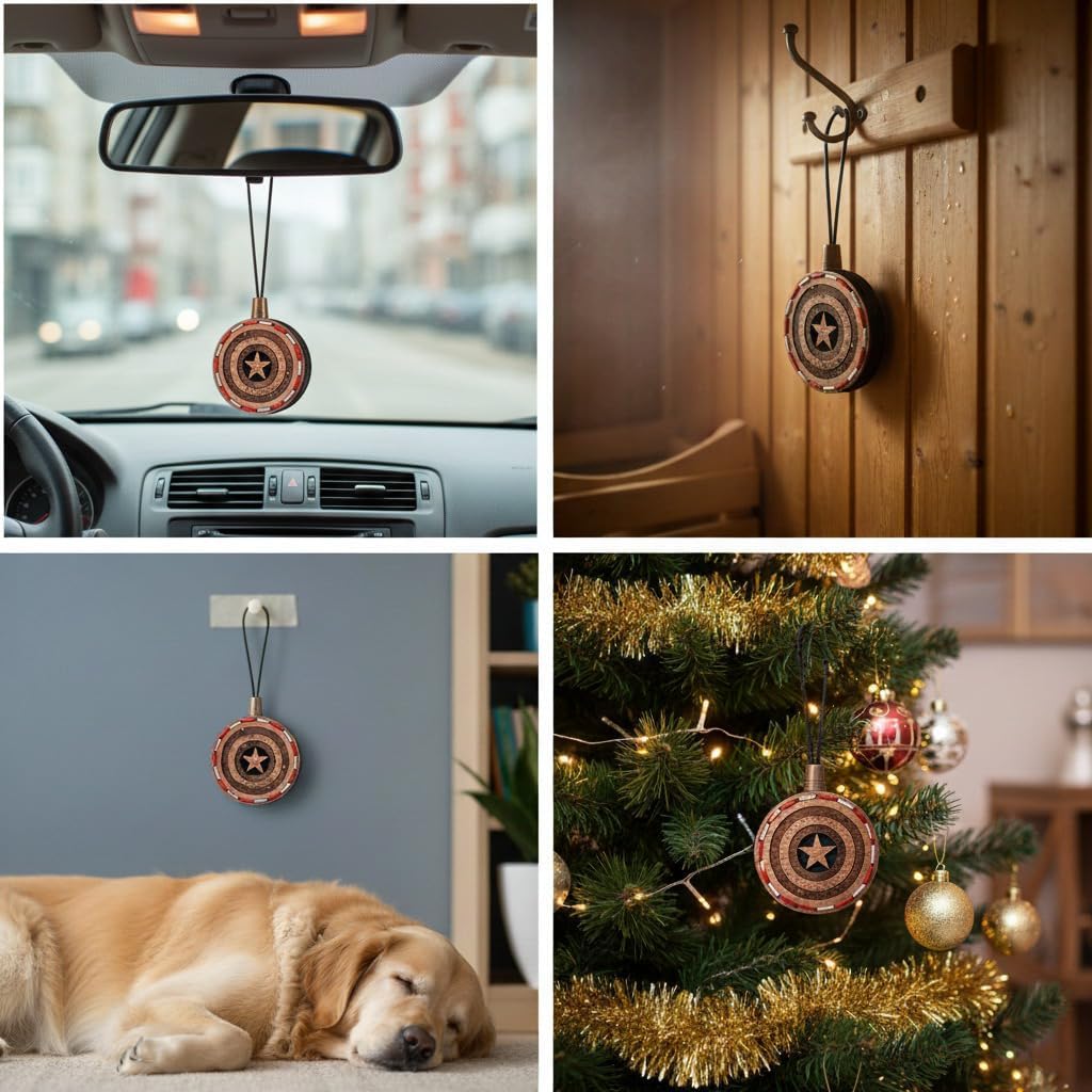 Wood Car Air Freshener — Handmade Car Air Freshener — Captain Shield Designed Fragrance Oil Diffuser in Wooden Gift Box — Aromatherapy Gift Set with Ocean Breeze Fragrance Oil - 10 ml