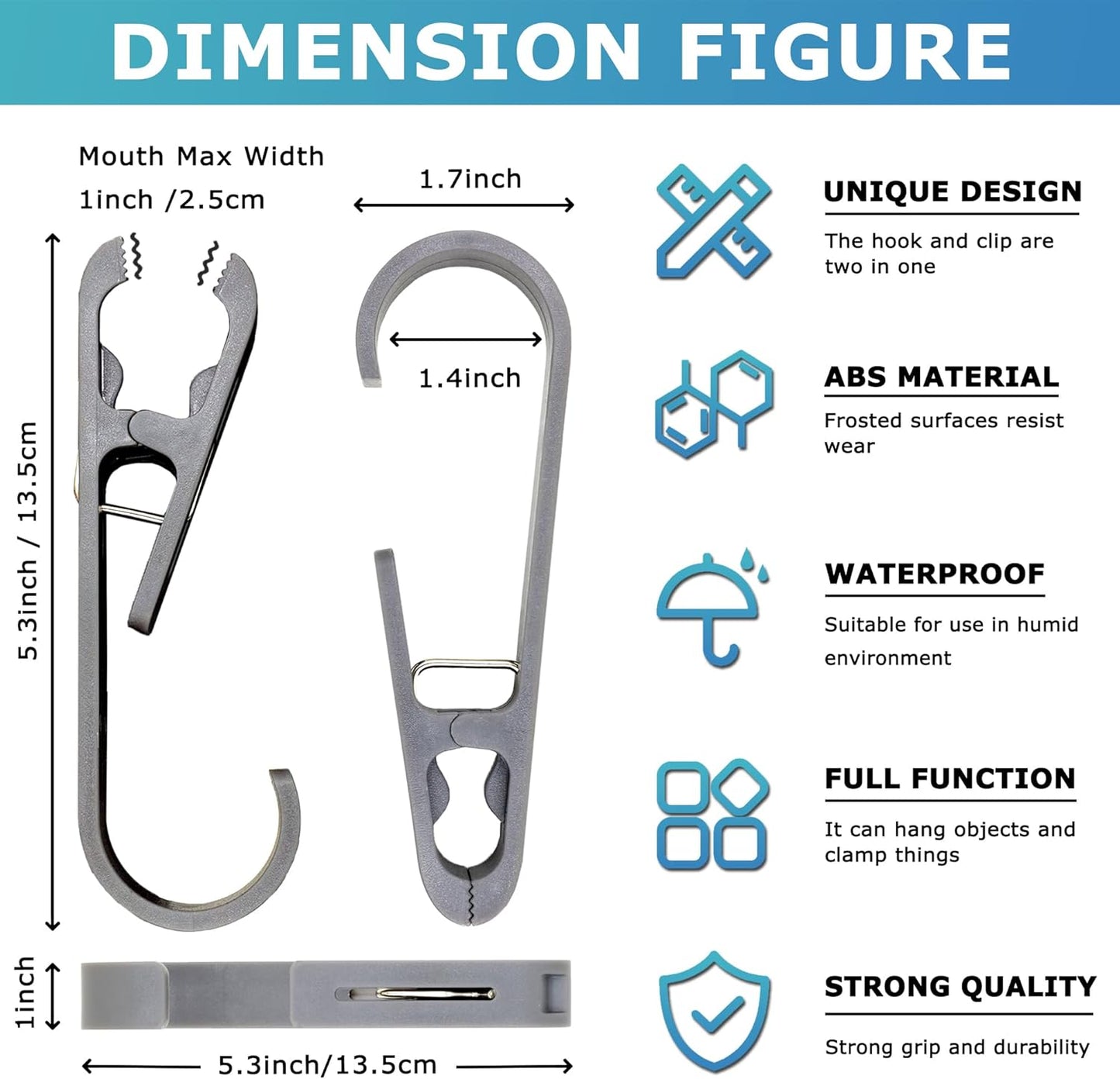 XoYoZo Laundry Hooks with Clips Hanger Closet Organizer Clamps Socks Boot Bras Towels for Bathroom Wardrobe Kitchen Office 4Pcs (Grey)