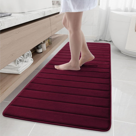 Buganda Memory Foam Bath Mat, 70" x 24", Ultra Soft and Non-Slip Bathroom Rugs, Water Absorbent and Machine Washable Bath Rug Runner for Bathroom, Shower, and Tub, Burgundy
