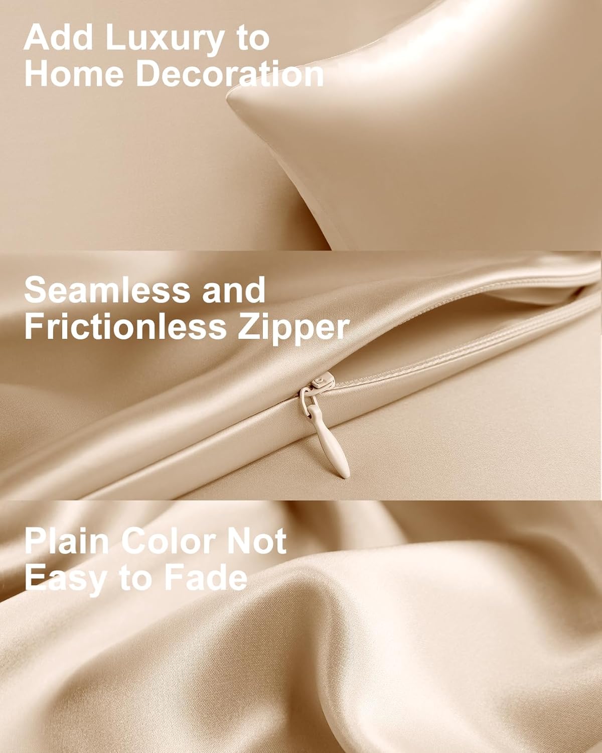 THXSILK Set of 2 100% Mulberry Silk Pillowcase for Hair and Skin, Grade 6A+ Mulberry Silk Pillow Cases Ultra-Soft, Hypoallergenic Pillow Case Cover with Zipper (California King 20"x40", Beige)