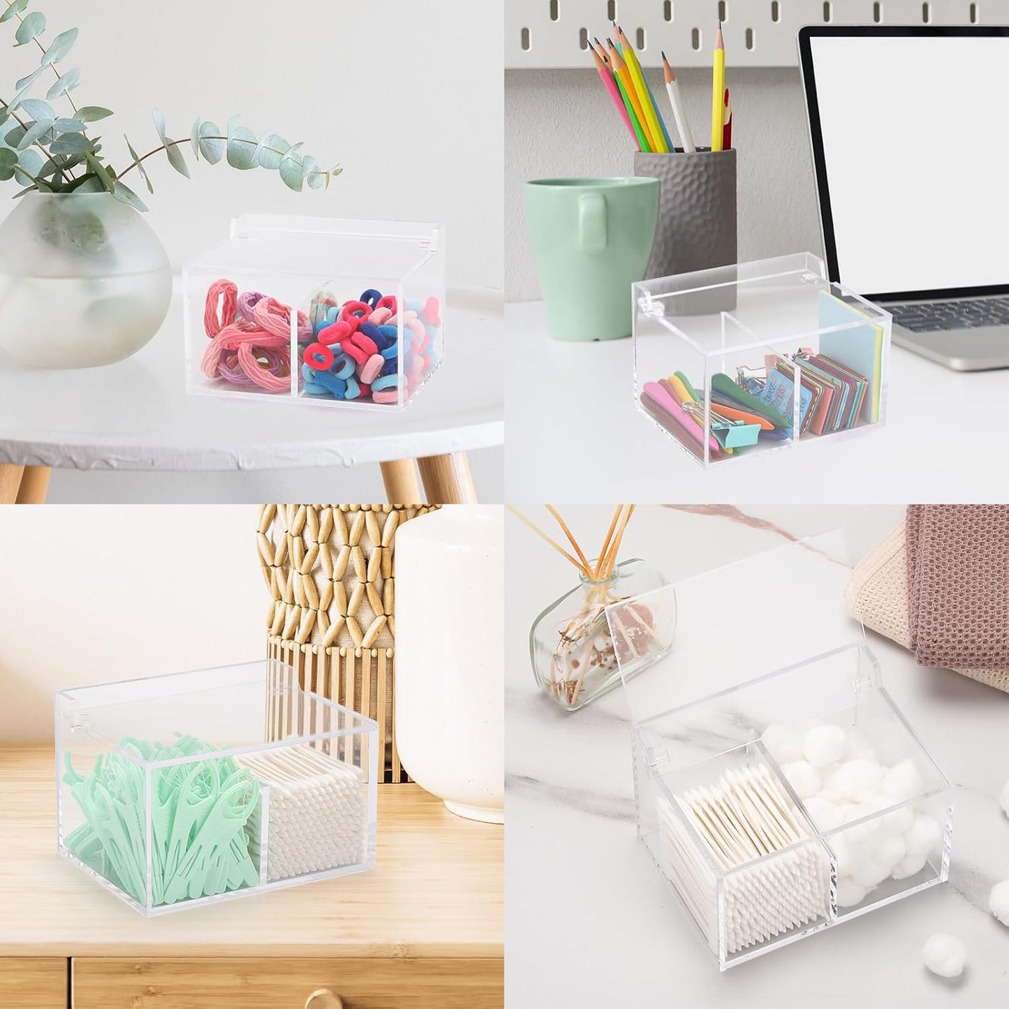 Tbestmax 2-Grid Qtip Holder, 4mm Thickness Cotton Ball Swab Organizer Acrylic Rectangle Bathroom Canister Makeup Pad Cosmetic Storage - Clear