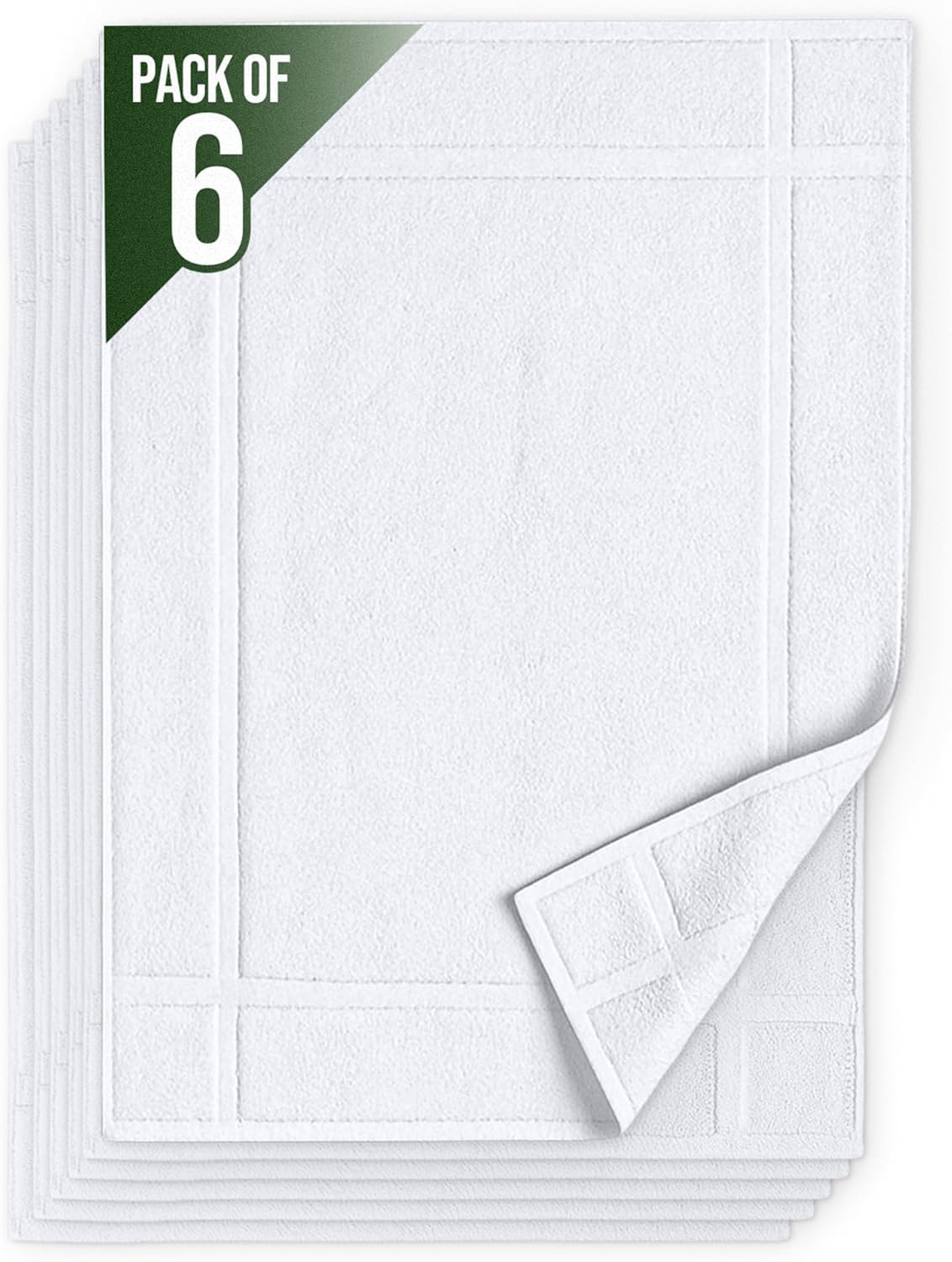 Pearl Linens Pack of 6 100% Cotton Bath Mat 20X30 inches, Soft & Absorbent Quick Dry Bathroom Mat Set, Not Bathroom Rugs, After Shower Mat, Bath Tub Mat, 687 GSM, Machine Washable, White