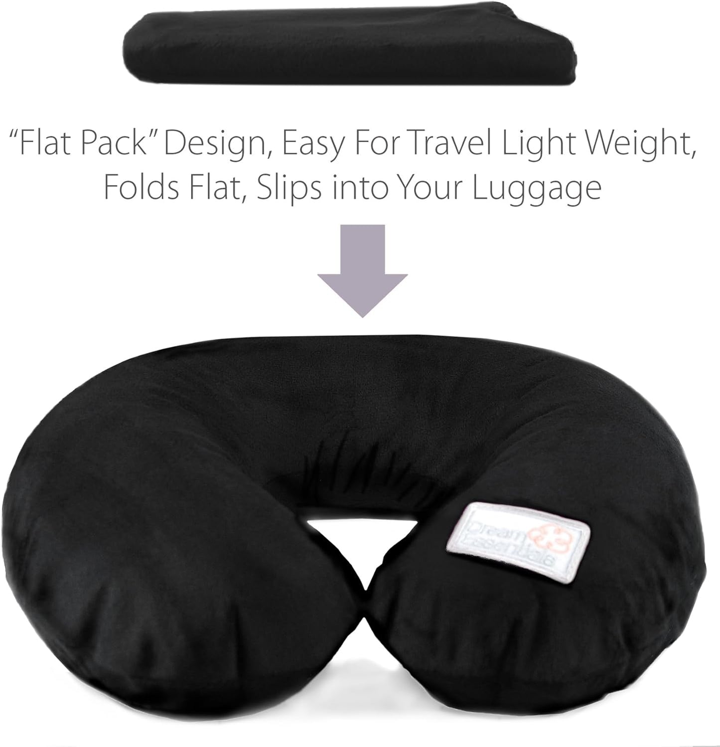 Wild Essentials Inflatable Travel Neck Pillow, U-Shape with Washable Soft Cover (Black)