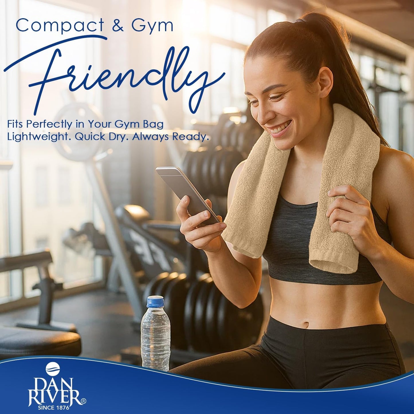 DAN RIVER 6-Pack Premium Hand Towels (16x28 Inches) - 100% Cotton, Ultra Soft, Lightweight, Highly Absorbent Towels for Bathroom, Spa, Gym, Salon, Hotel, and Travel - 550 GSM โ Tan