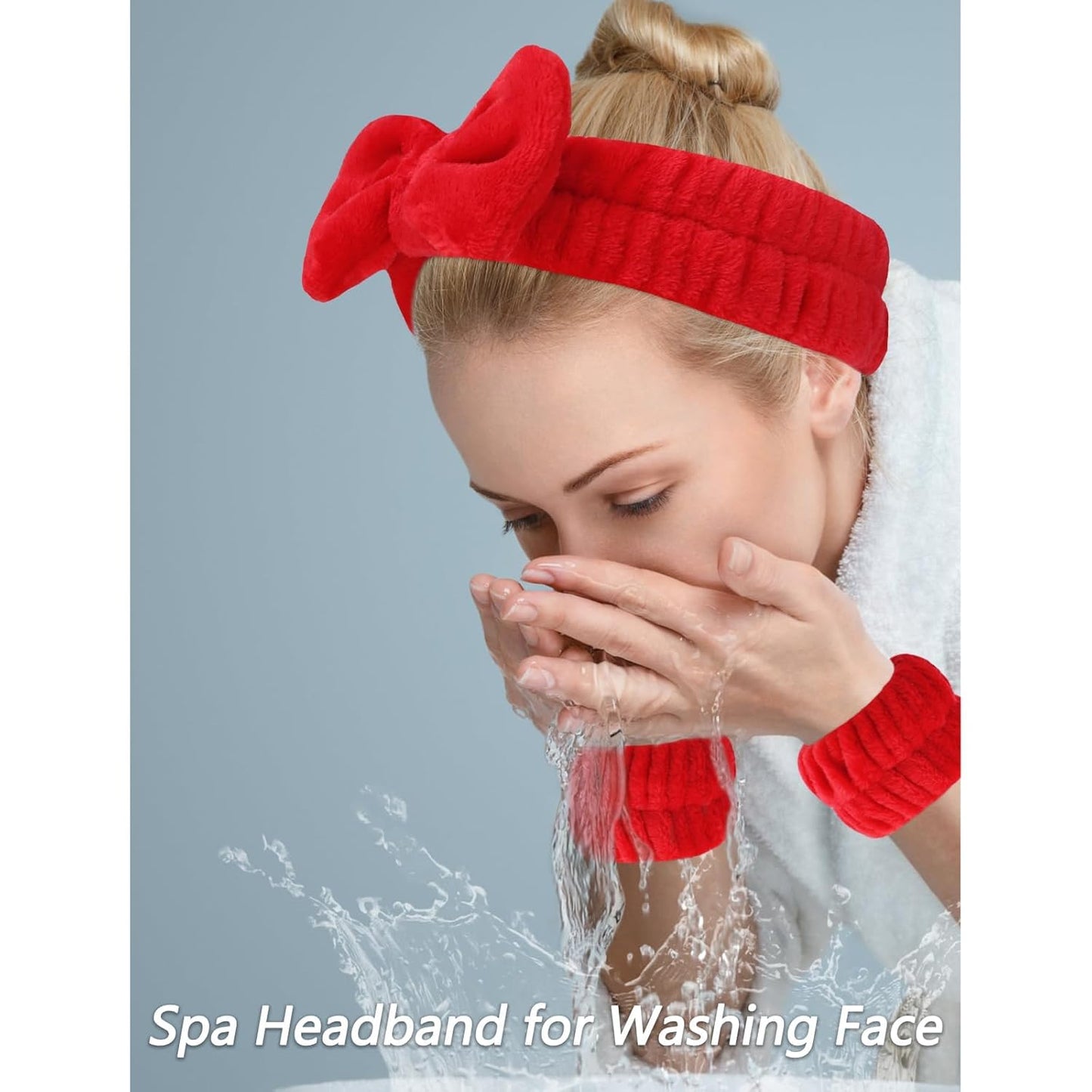 16pcs Skincare Headband Set, Headband Set for Face Washing Spa and Makeup, Including 1 Hairband, Wristband, 3 Hair Claw Clips and 10 Hair Ties, with Box, Gift for Women and Girls, Red