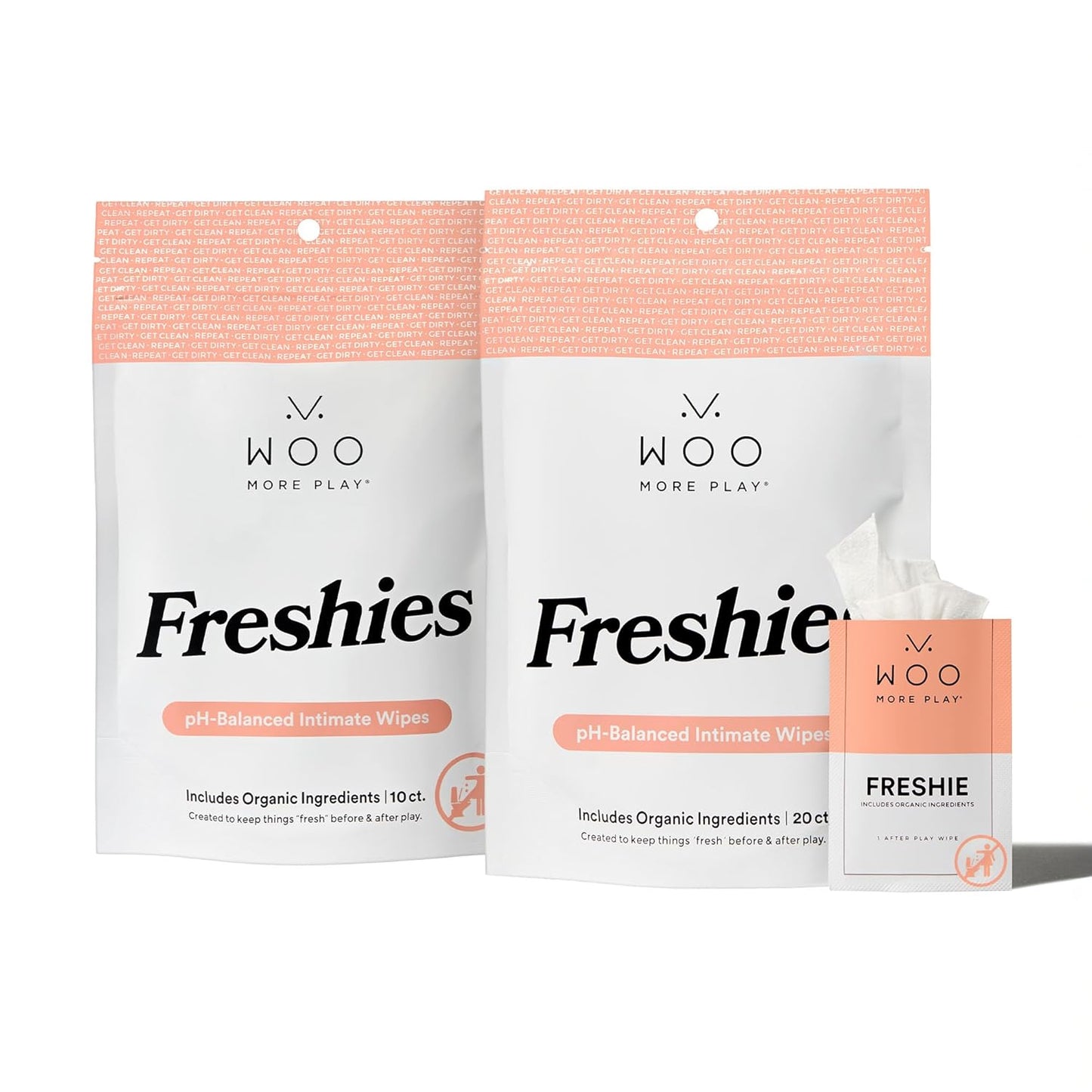 Woo More Play Freshies: All-Natural Feminine Intimacy Towelette Wipes with Coconut Water and Aloe Vera, Promotes Feminine Health & Helps Alleviate Irritation - Vegan and Cruelty Free (30 Count)