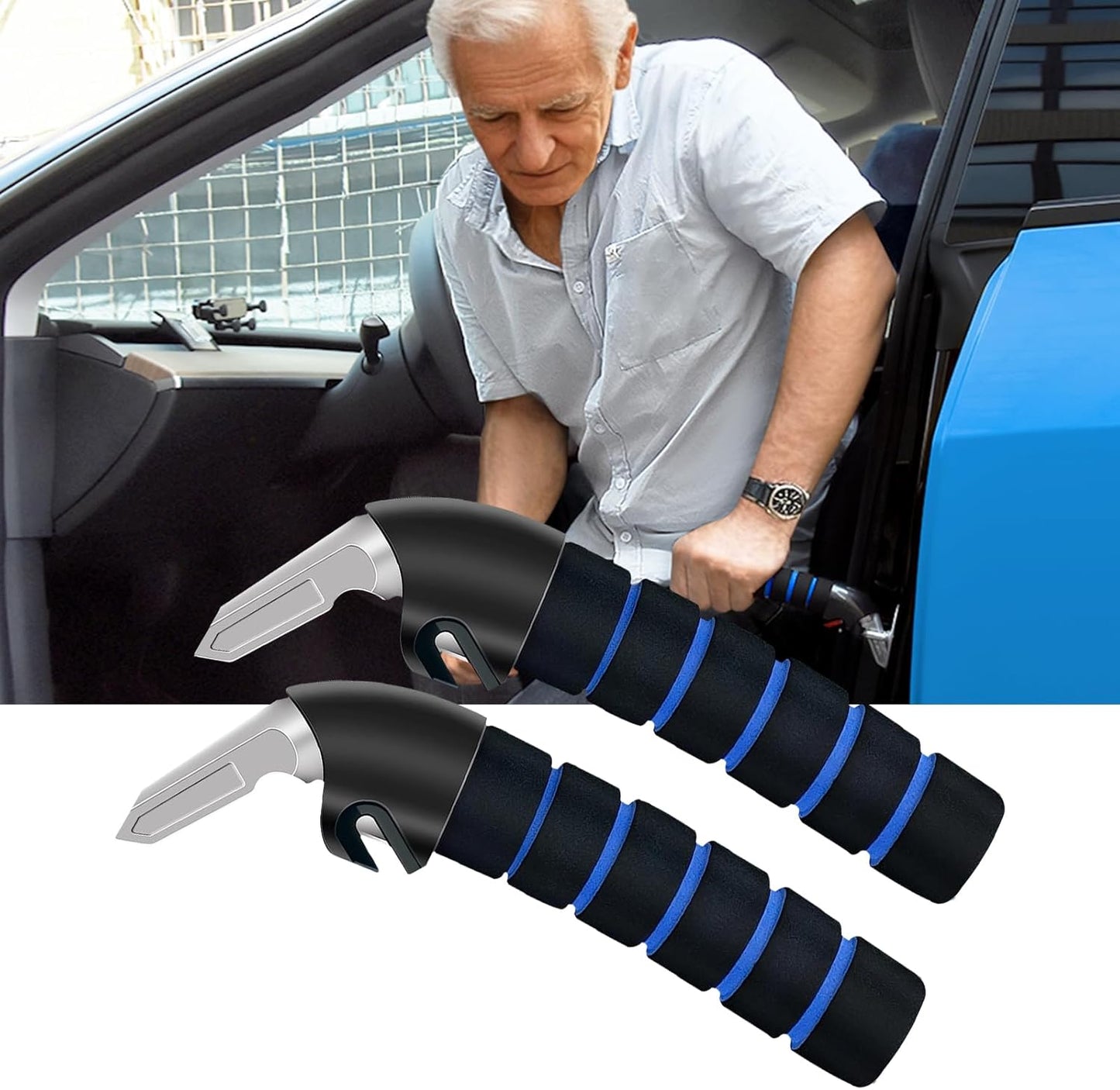 Car Handle Assist for Elderly Car Door Handle, Mobility Car Assist Transfer Support Handle, Multifunction Automotive Grab Handles, Aids for Disabled and Elderly(2Pack, Blue)