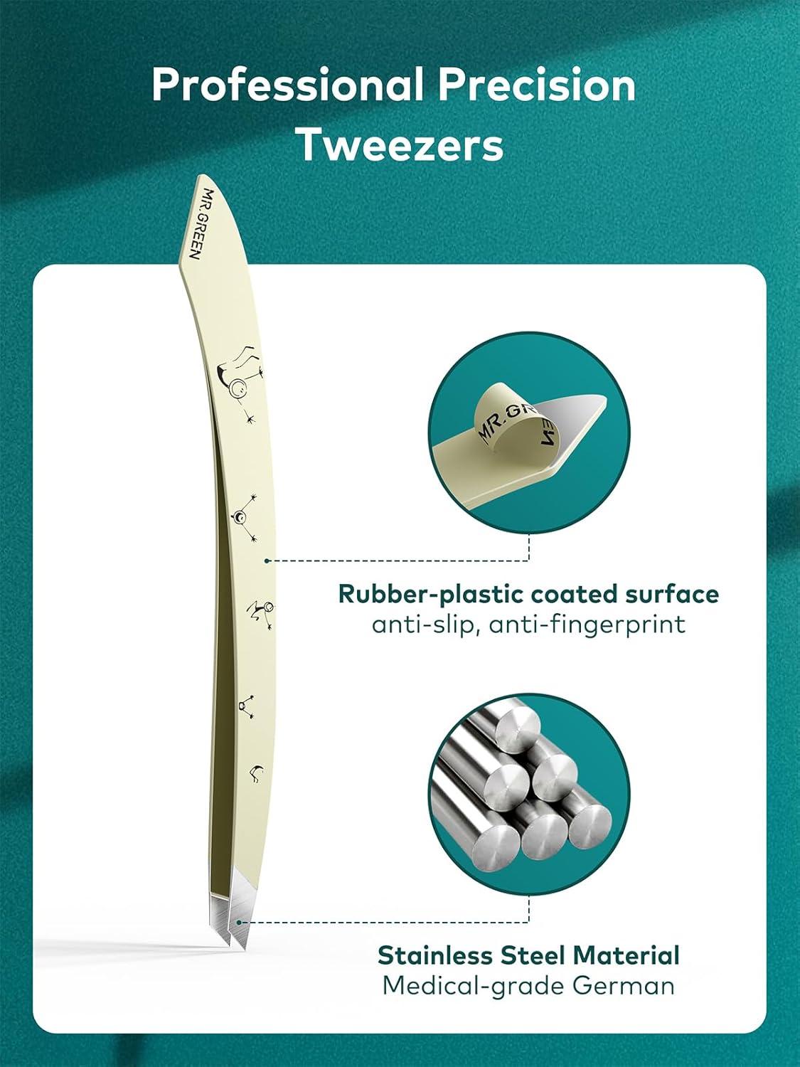 MR.GREEN Tweezers For Women Facial Hair, Professional Precision Eyebrow Tweezers for Women and Men, Stainless Steel Slanted Cute Hair Removal Plucker